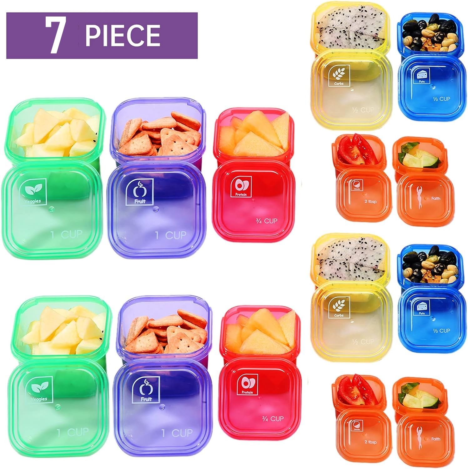 7Pcs Portion Control Container Kit,21 14 pieces, varying capacities, Purple