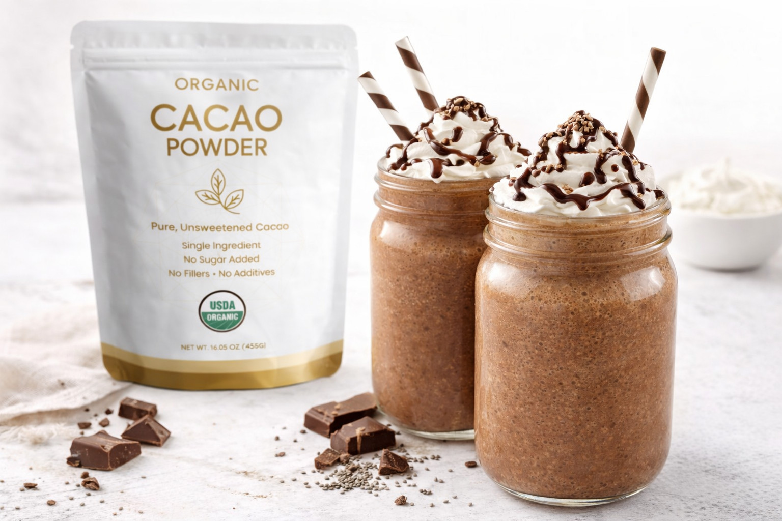 Organic Cacao Powder Unsweetened, Pure Cacao, Single Ingredient, No Sugar Added