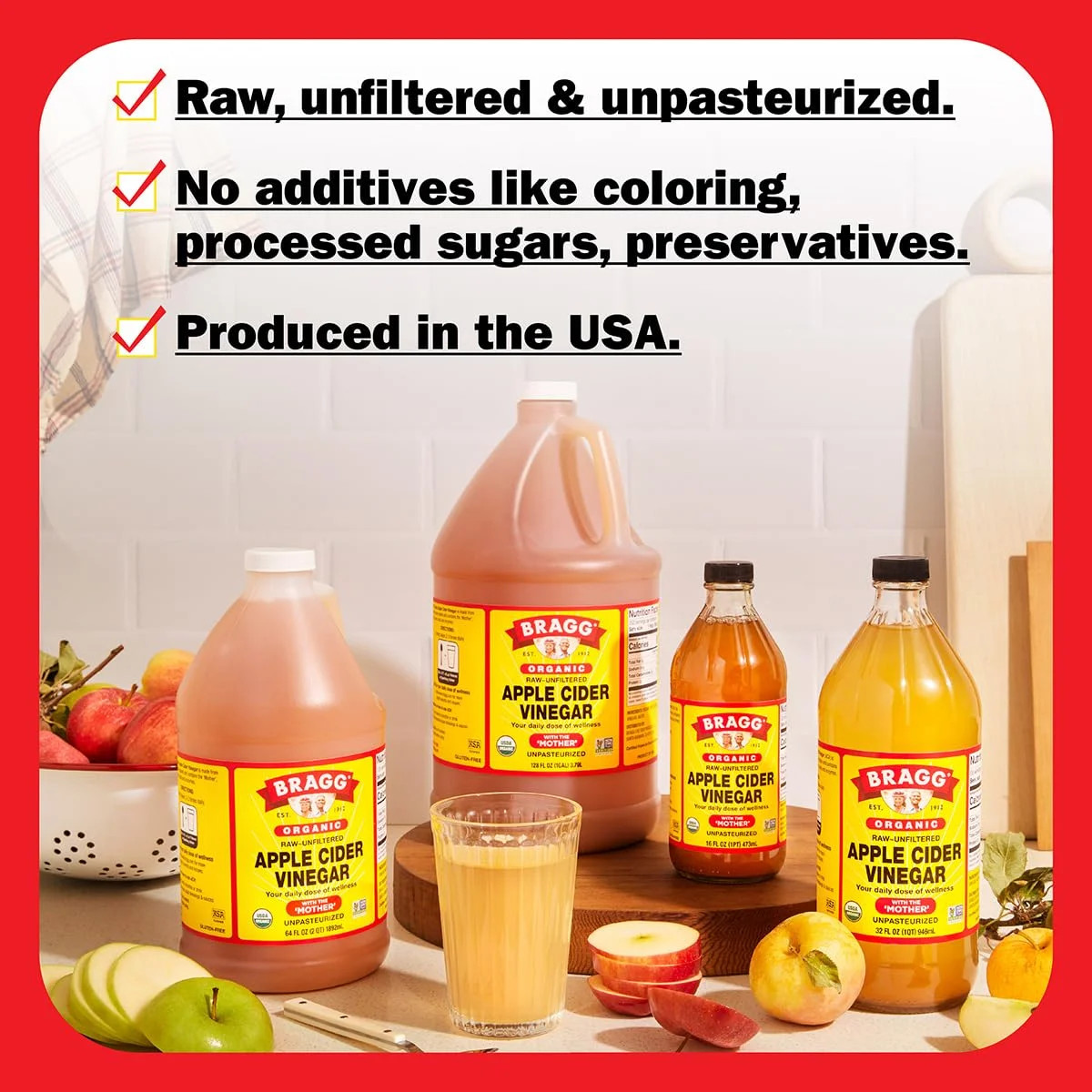 Bragg Organic Apple Cider Vinegar with the Mother, Raw and Unfiltered, 32 fl oz.