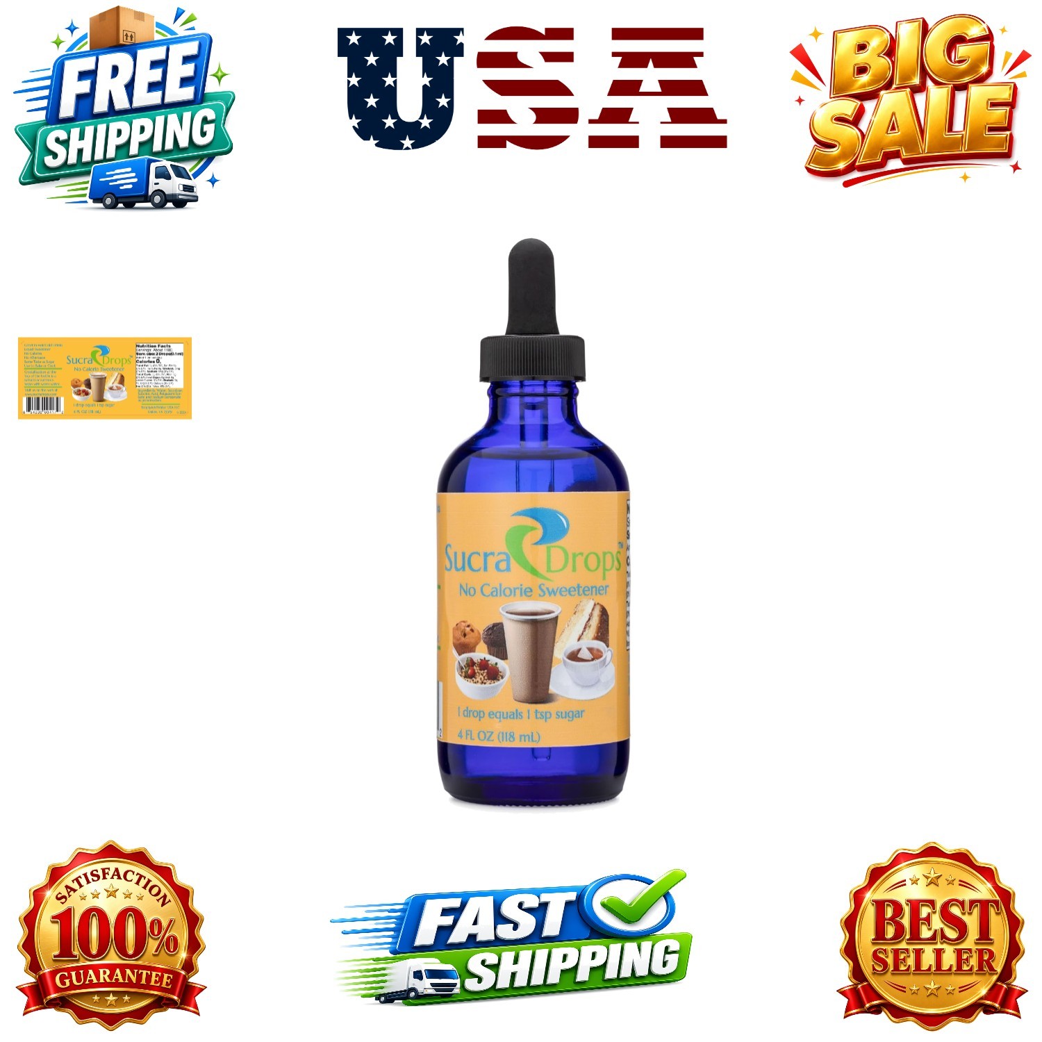4 oz Bottle of Liquid Sucralose Sweetener, 1,180 Servings x 2 drops per serv…