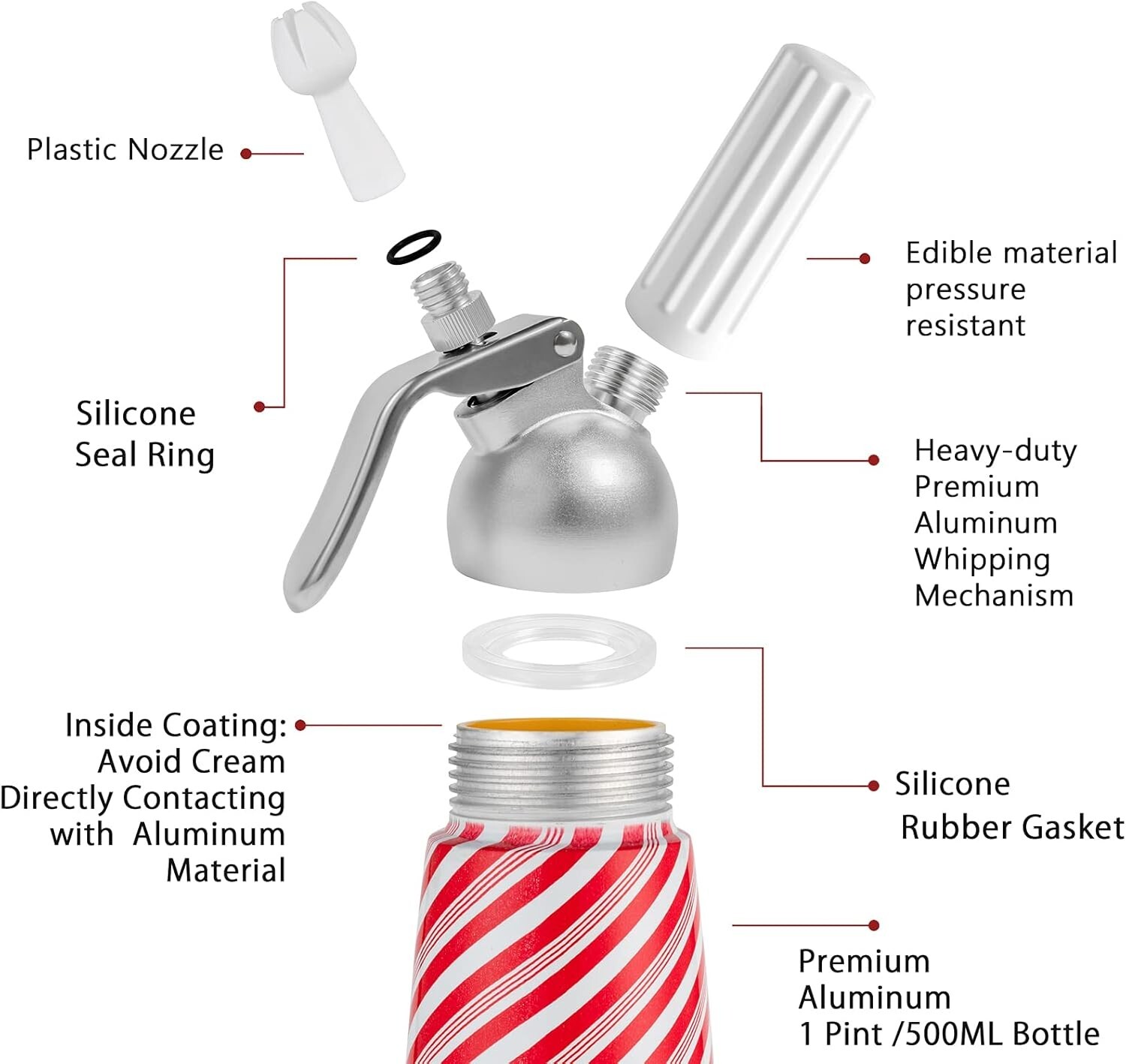 Whip Cream Dispenser 1 pint (.5L) 500ml Metal ALL Aluminum PRO holiday whipper