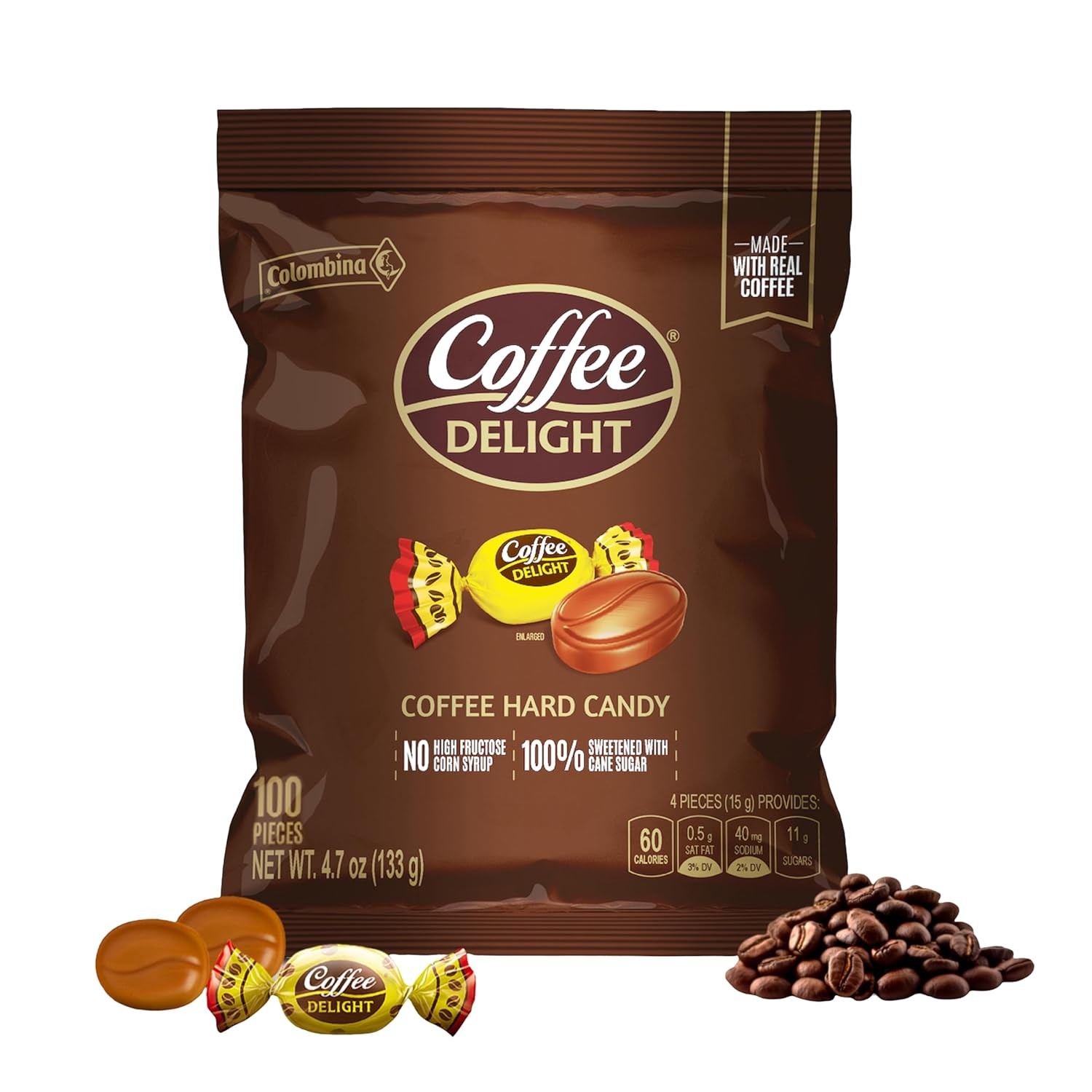 Colombina Coffee Delight Hard Candy, Coffee-Flavored Candy, 100 Count, 4.7oz