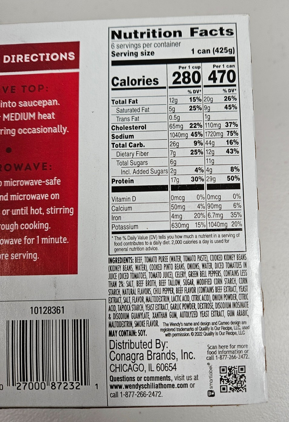 Wendy’s Chili with Beans 15oz Cans 6 Pack Ready-to-Eat Hearty Meal Exp 07/2027