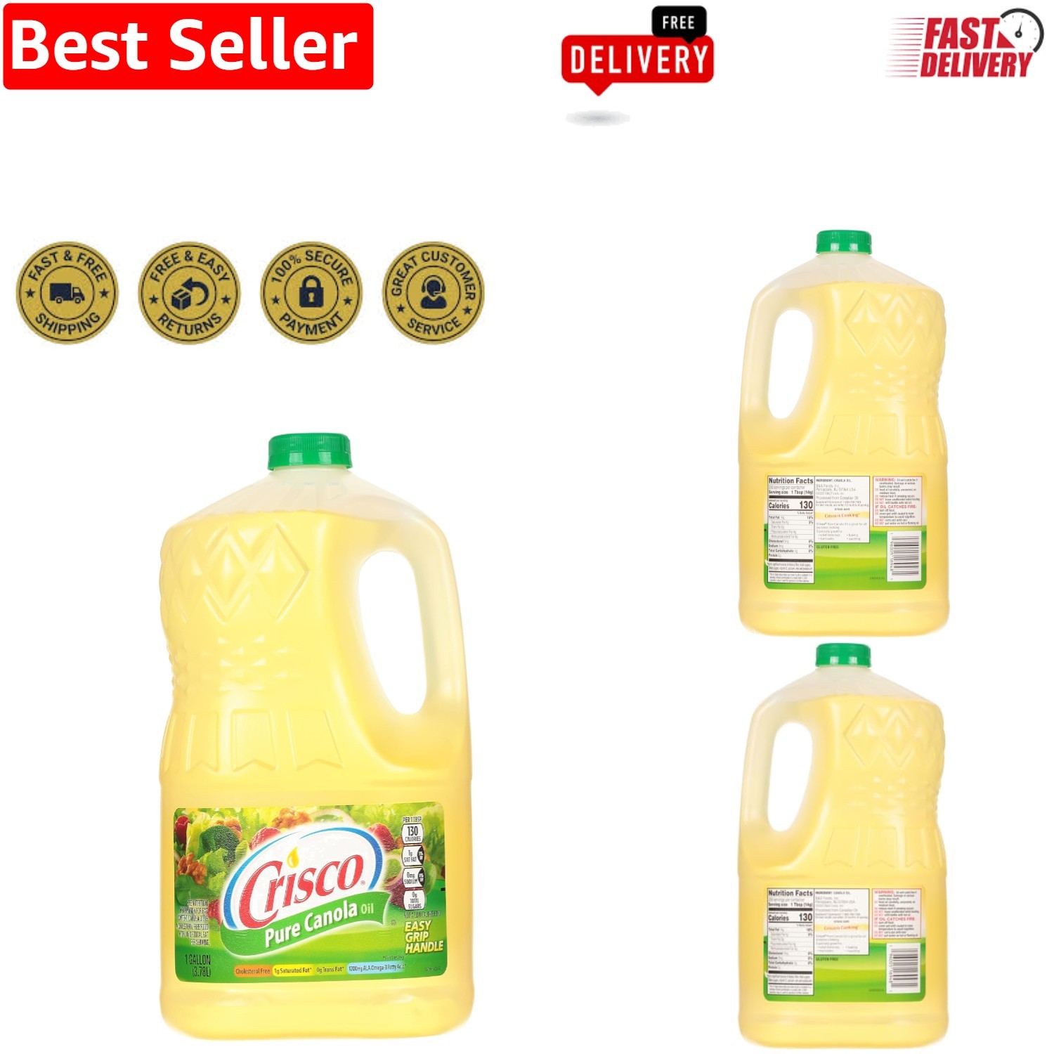 Pure Canola Oil 1 Gallon – Cholesterol Free, Kosher, Versatile Cooking Essential