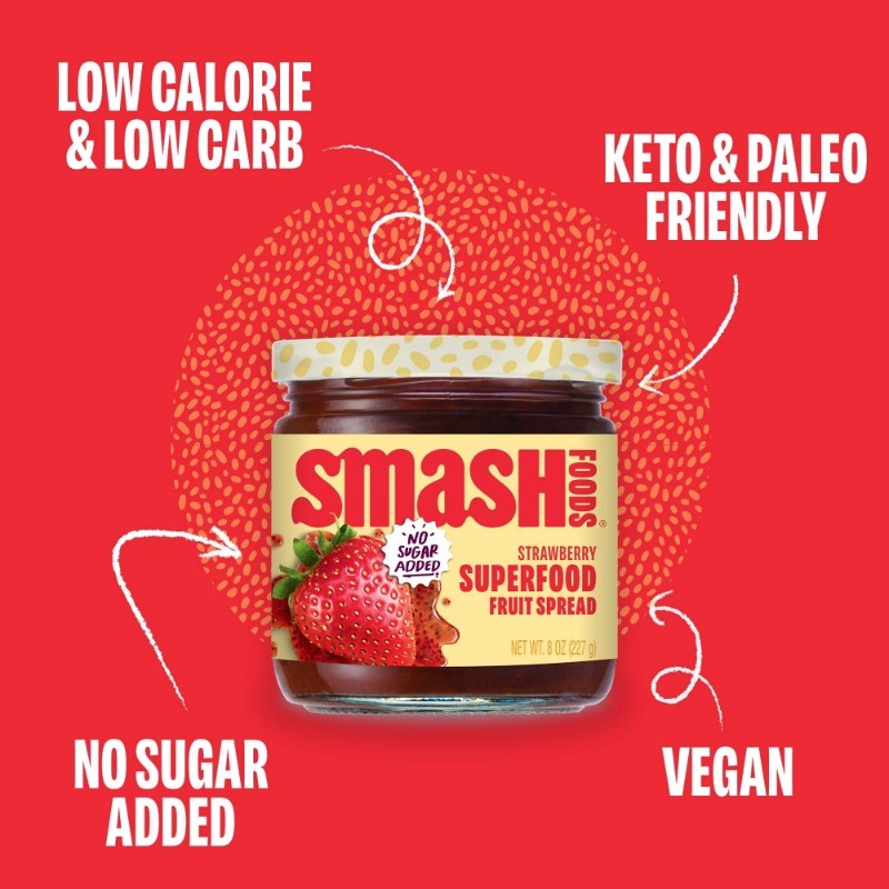 (3 pack) Chia Smash Strawberry Jam, No Sugar Added, Low-Calorie, Vegan (1 Jar)