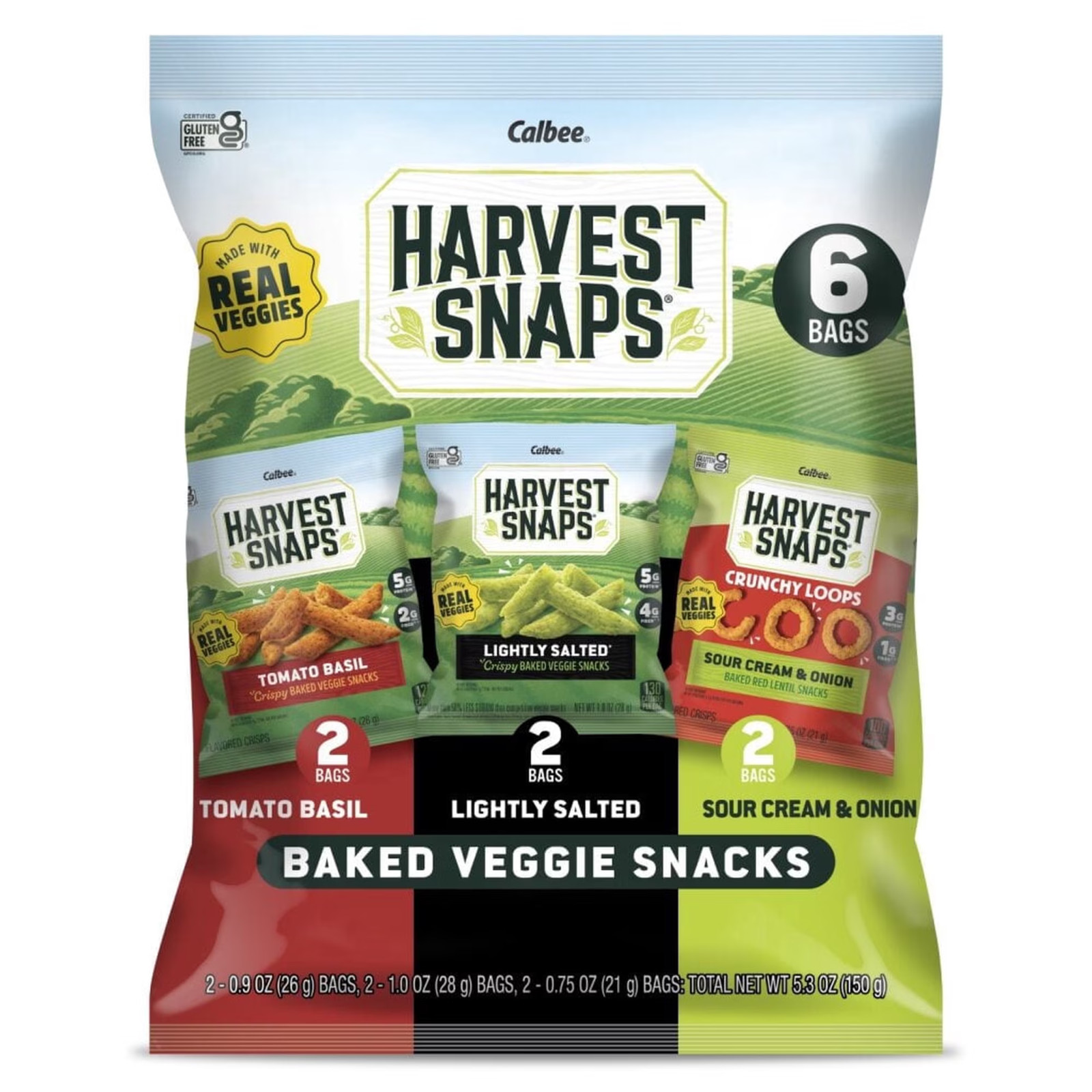 Baked Veggie Crisps Gluten Free Variety Snack Bags 3 Flavors 5.3 oz 6 Count