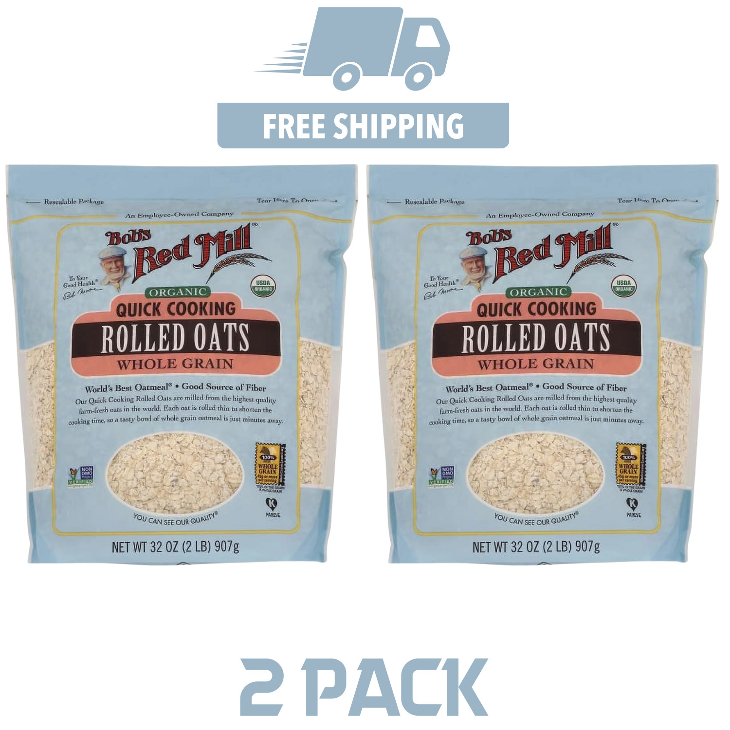 2 PACK Bob’s Red Mill Organic Quick Cooking Rolled Oats 32 oz Each EXP: 10/2026