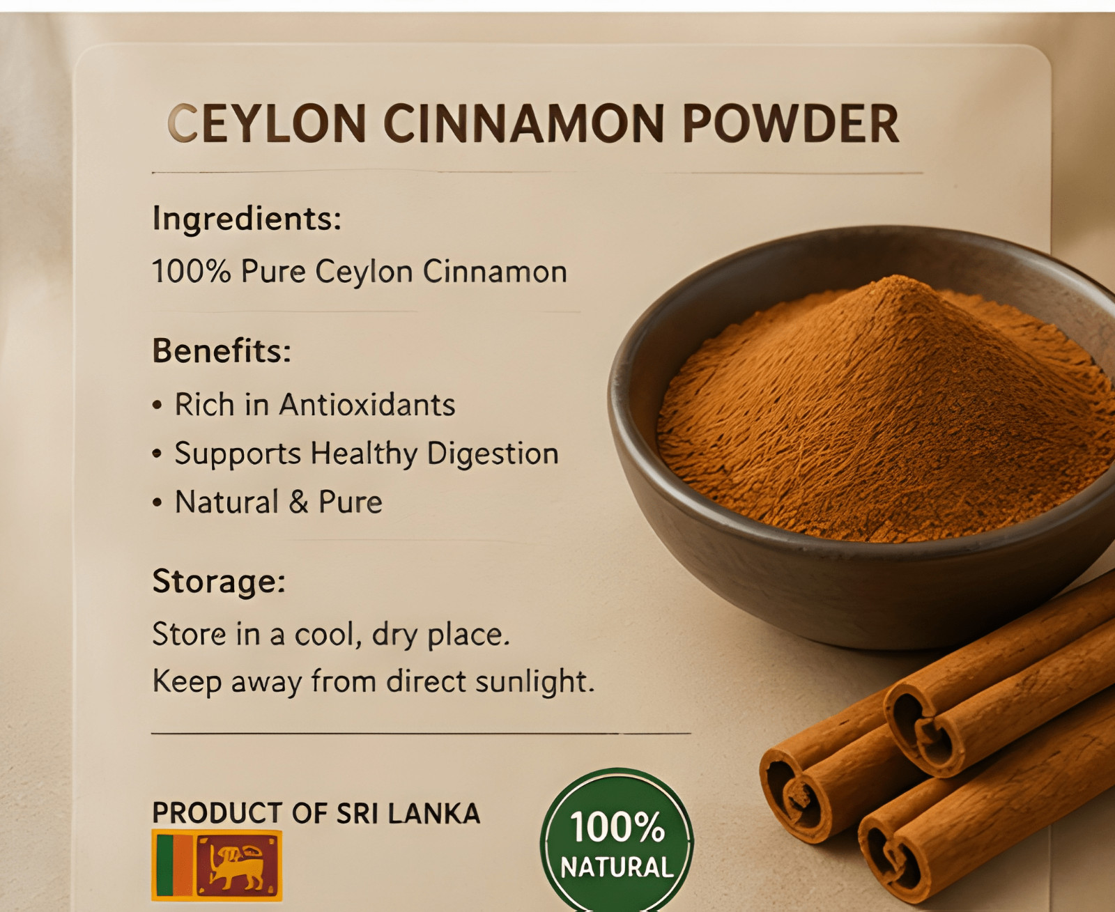 Pure Ceylon Cinnamon Powder from Sri Lanka | Organic True Cinnamon | Fresh Natur
