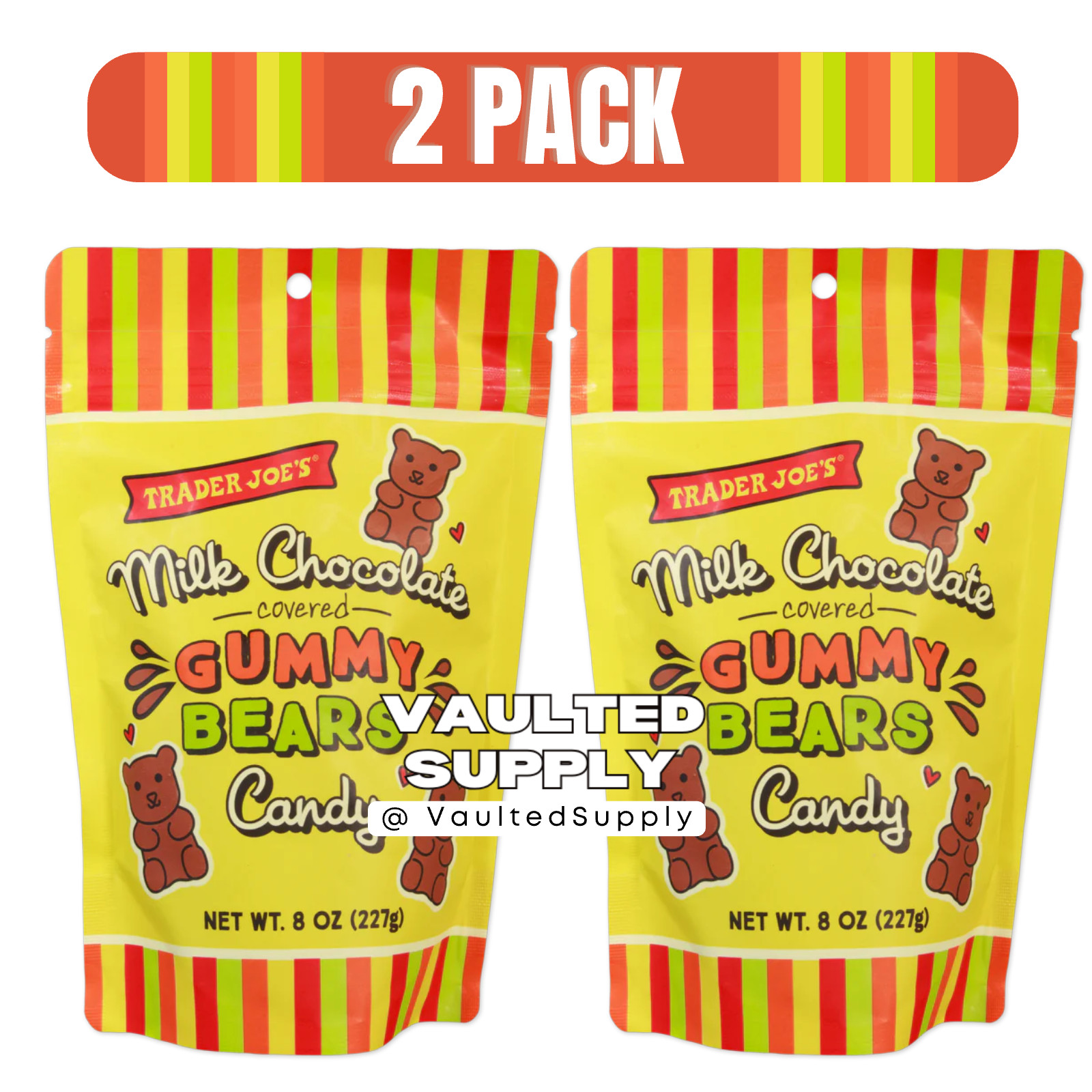 Trader Joe’s Milk Chocolate Covered Gummy Bears 8 oz – 2 Pack Fresh Candy