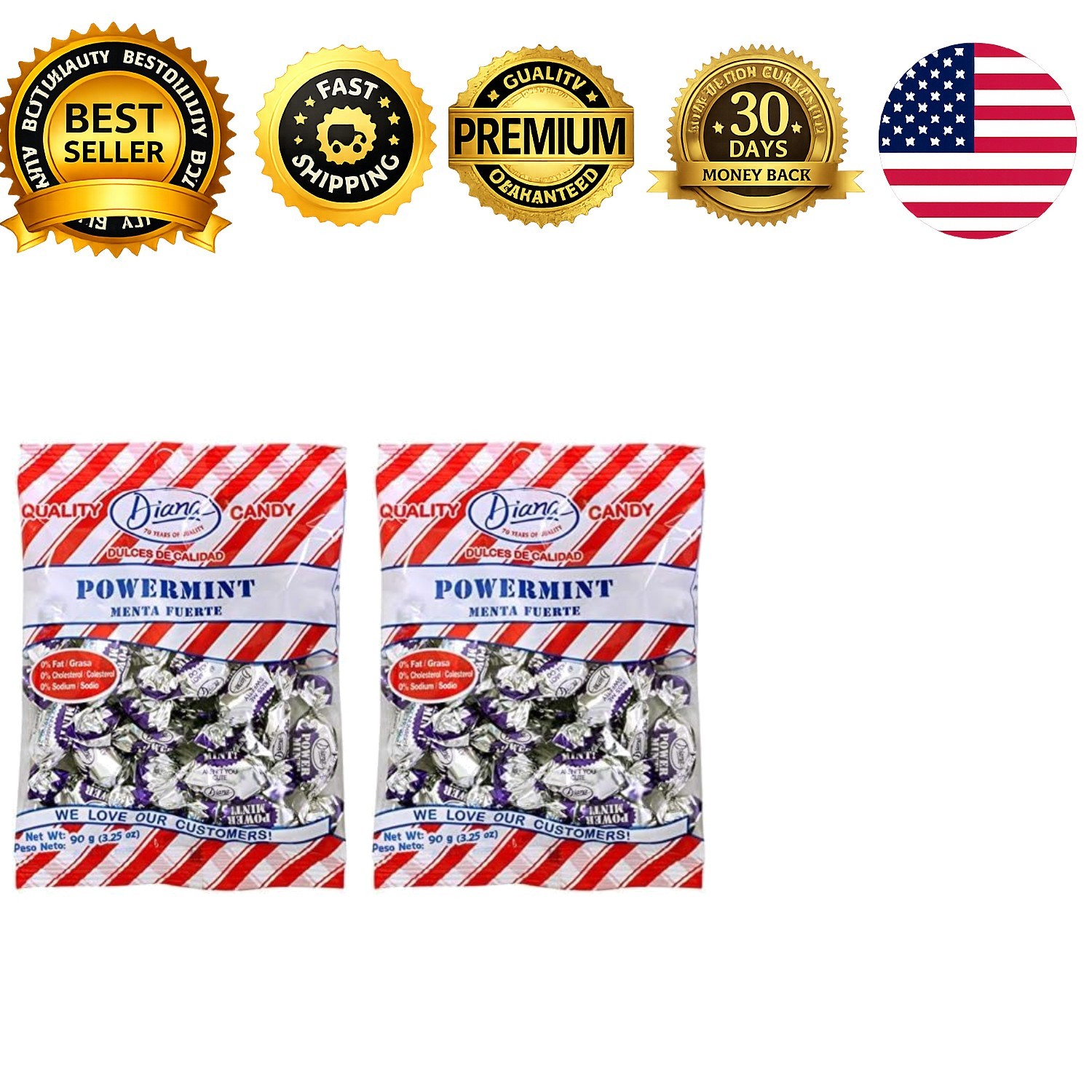 Diana Power Mint Breath Mints Individually Wrapped 90g Hard Candy Pouch Pack of