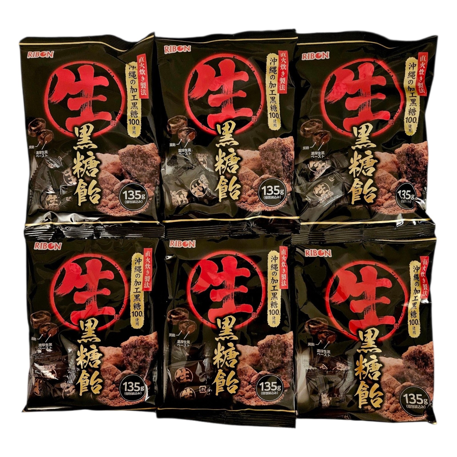 Ribon Nama Kokuto Ame Japanese Brown Sugar Handy Candies 4.7oz – Pack of Six(6)