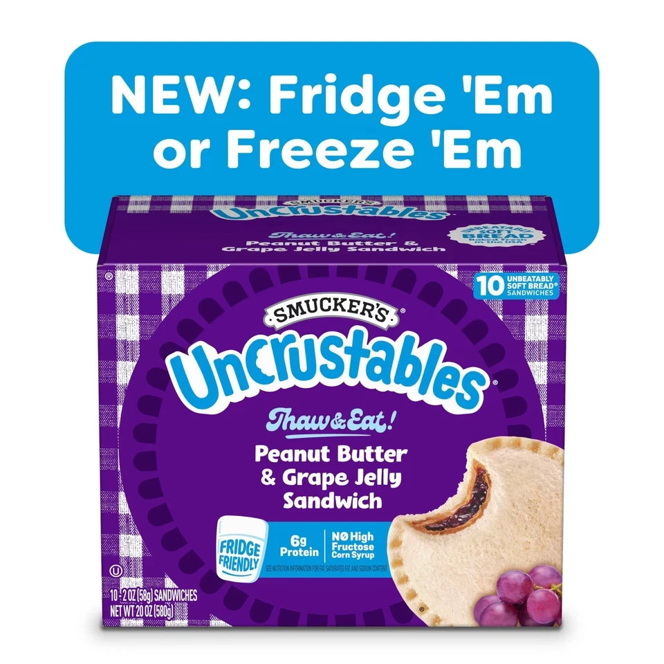 Smucker’s Uncrustables Peanut Butter & Grape Jelly Sandwiches, 10 Count, 2 oz Ea