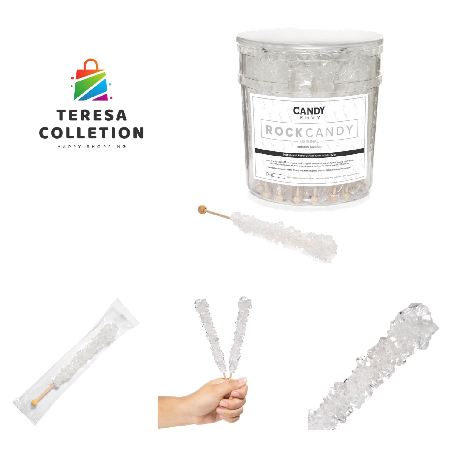 White Rock Candy Sugar Sticks – Sugar Flavored – 36 Indiv. Wrapped