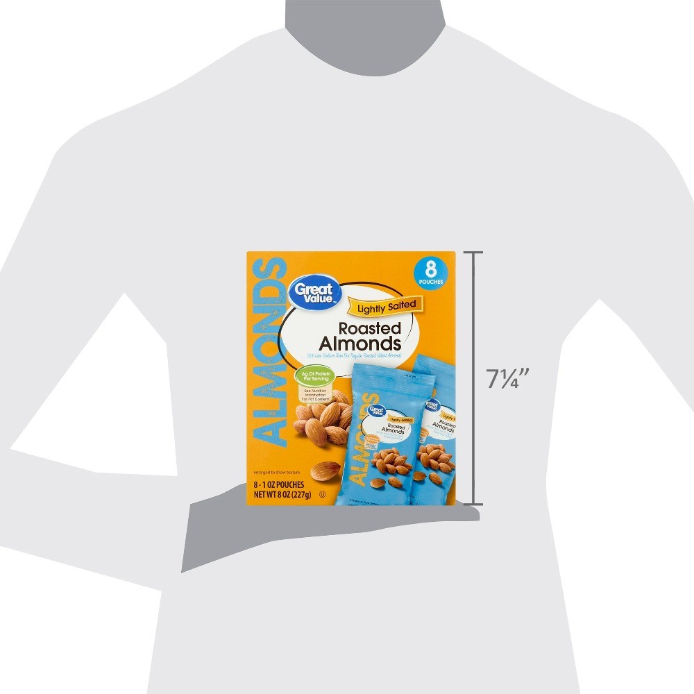 Great Value Lightly Salted Roasted Almonds, 1 oz, 8 Count