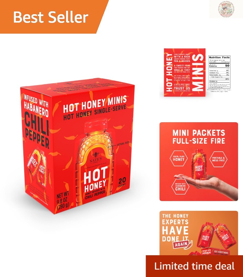 Nate’s Hot Honey Mini Packets – 20 Gluten-Free 0.49oz Servings