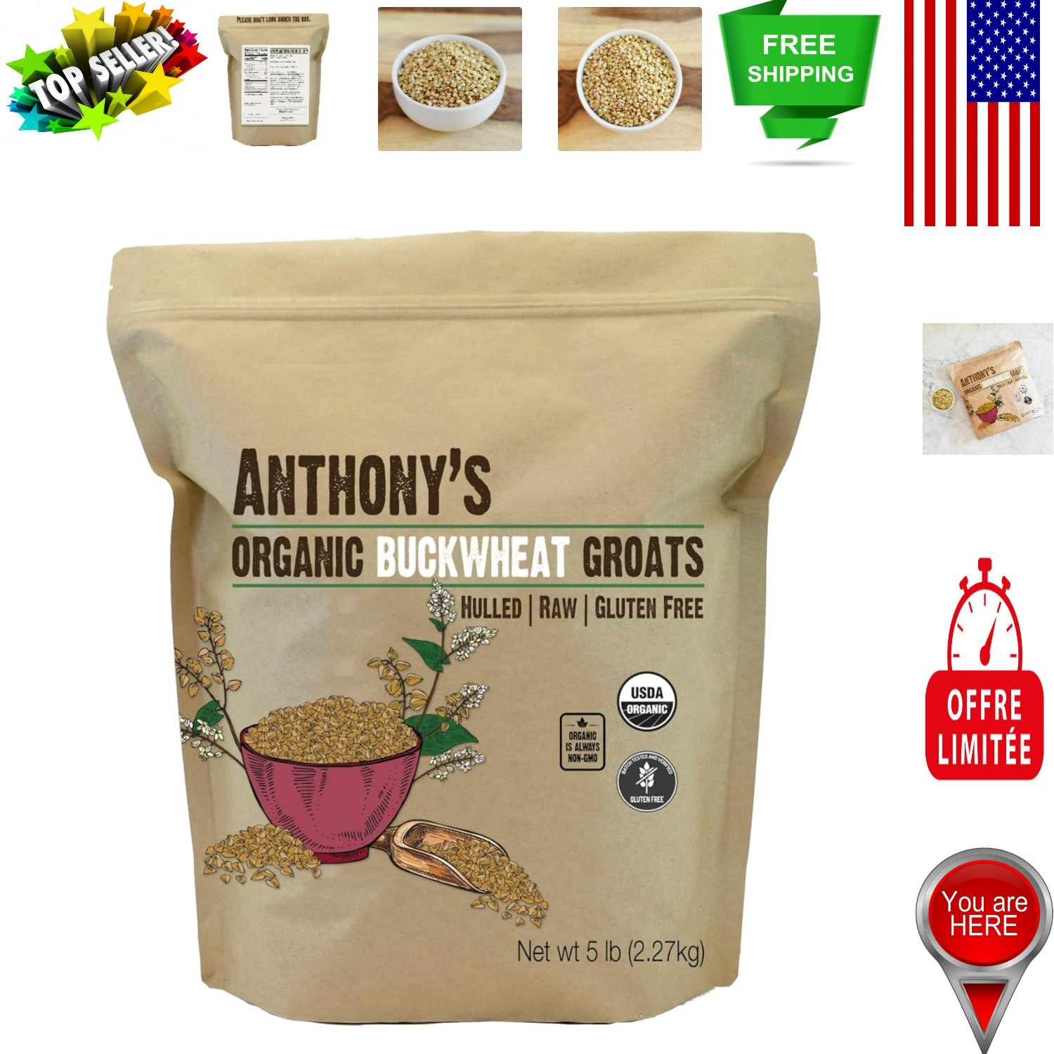 5lb Organic Hulled Buckwheat Groats – Gluten-Free, Versatile Cooking Alternative