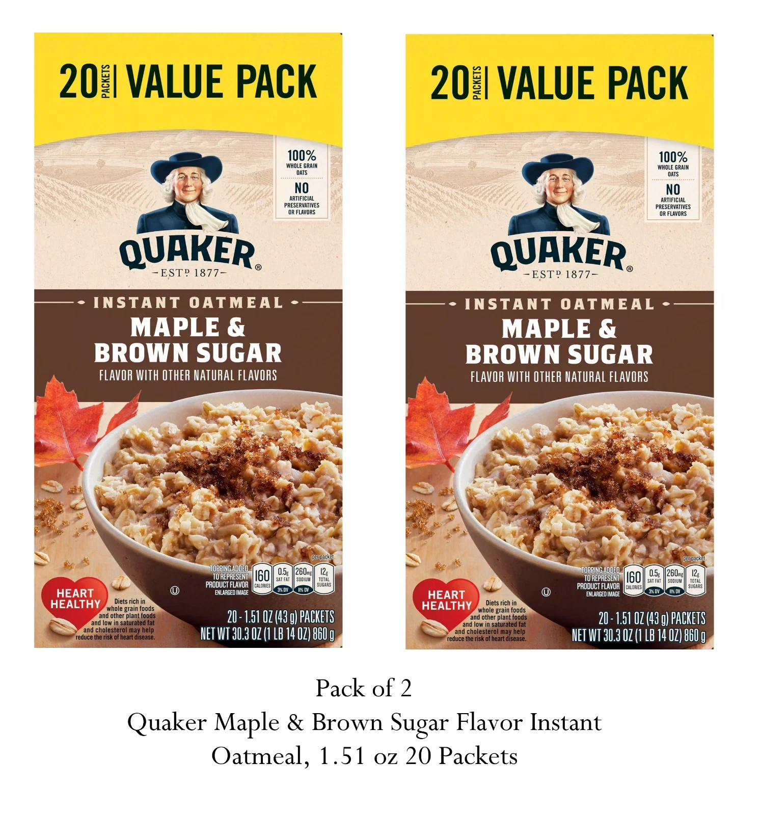 Quaker Maple & Brown Sugar Flavor Instant Oatmeal, 1.51 oz 20 Packets
