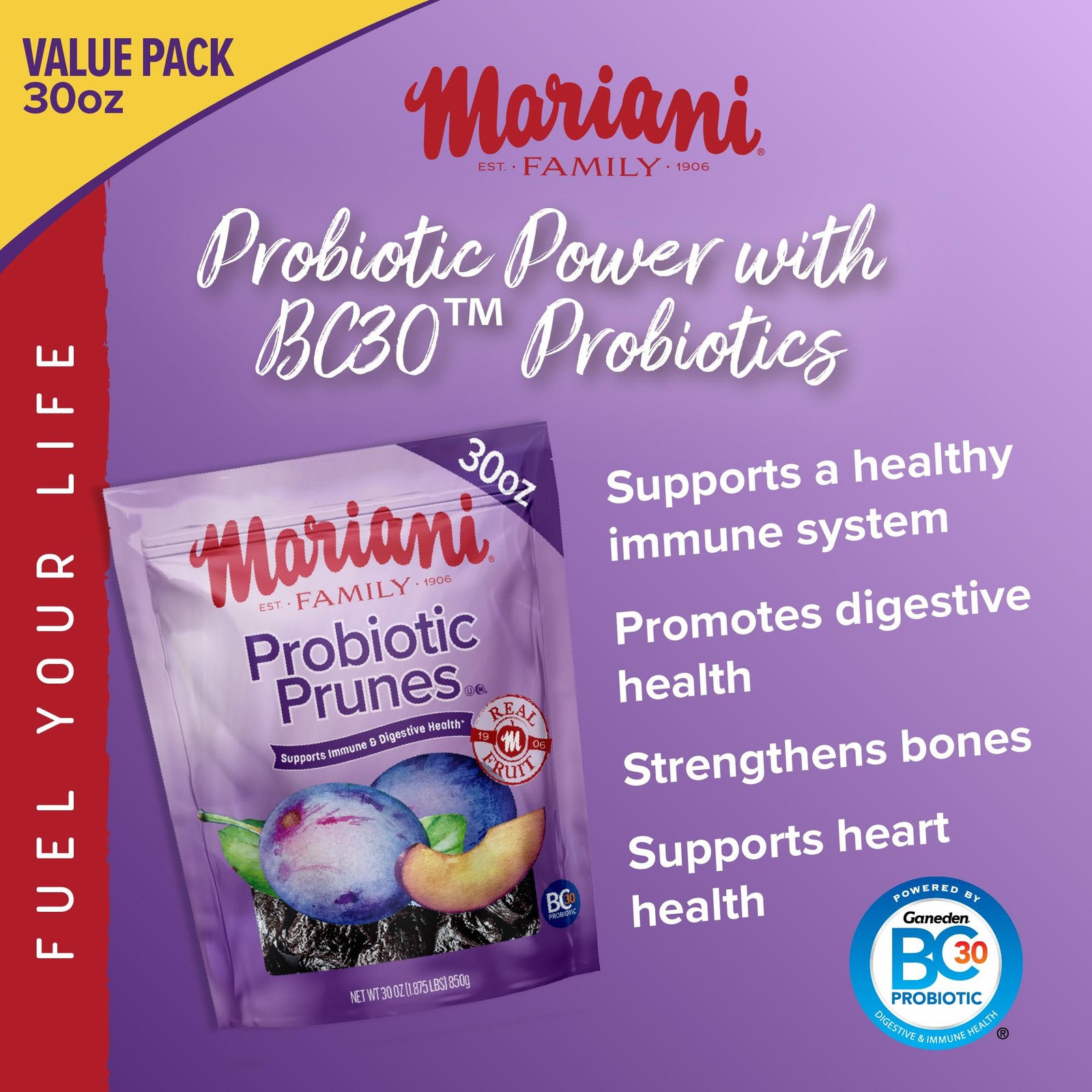 Mariani Probiotic Prunes Pitted Unsweetened, 30oz – Bulk 30 Ounce (Pack of 1)