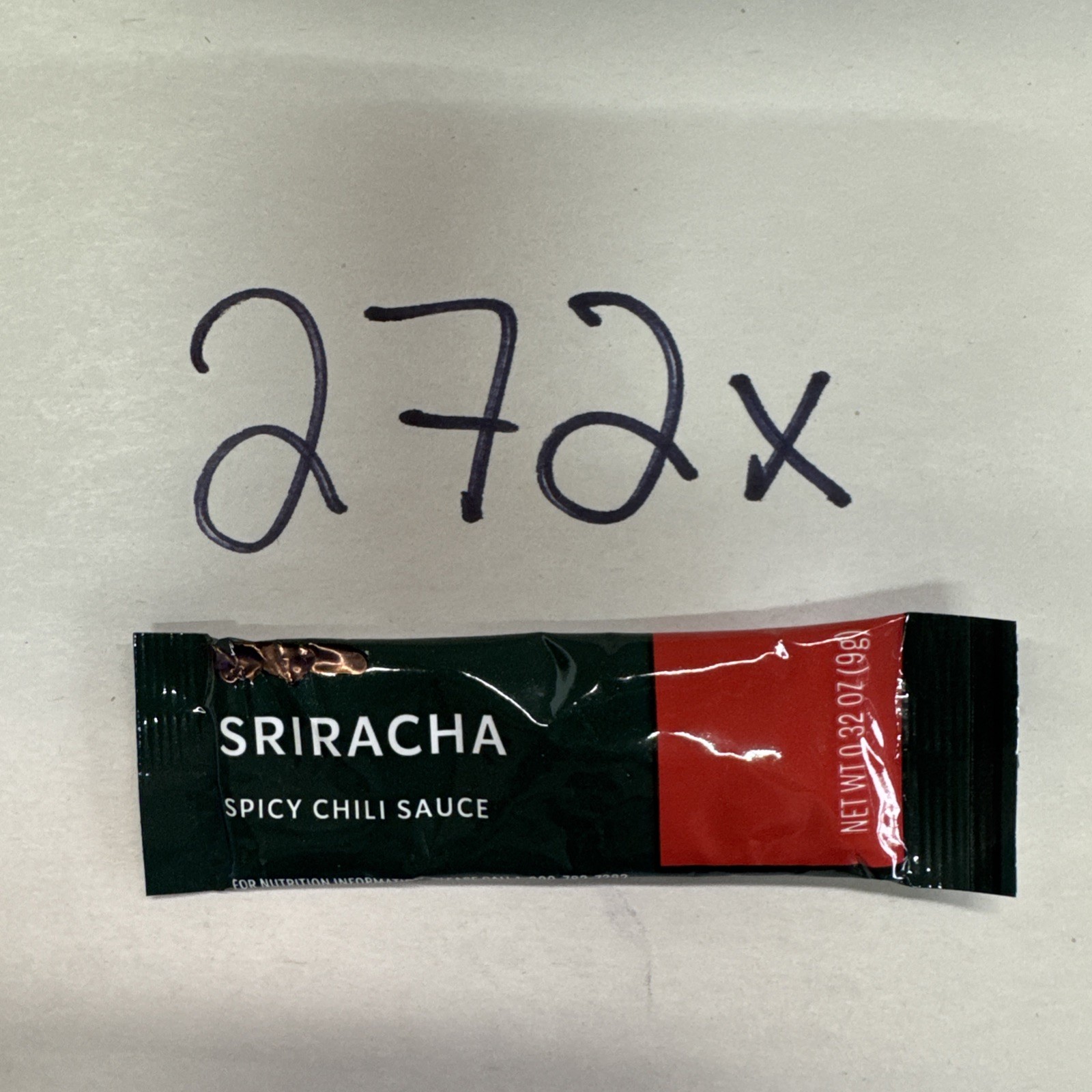 272 Packages STARBUCKS Sriracha Hot Chili Sauce .39oz Singles Exp 06/27