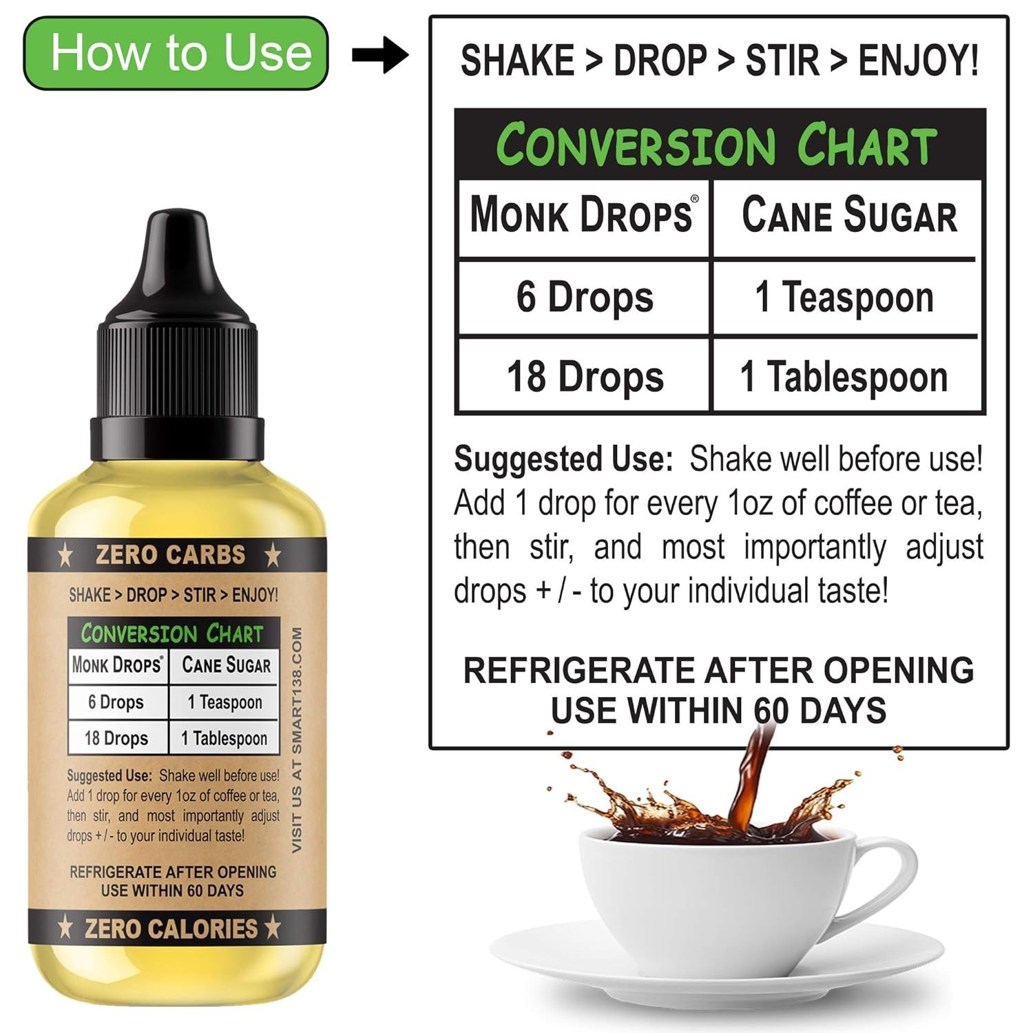 Ultra Concentrated Monk Drops: No Sugar, No Calories, 350 Servings in 1.5 Fl Oz