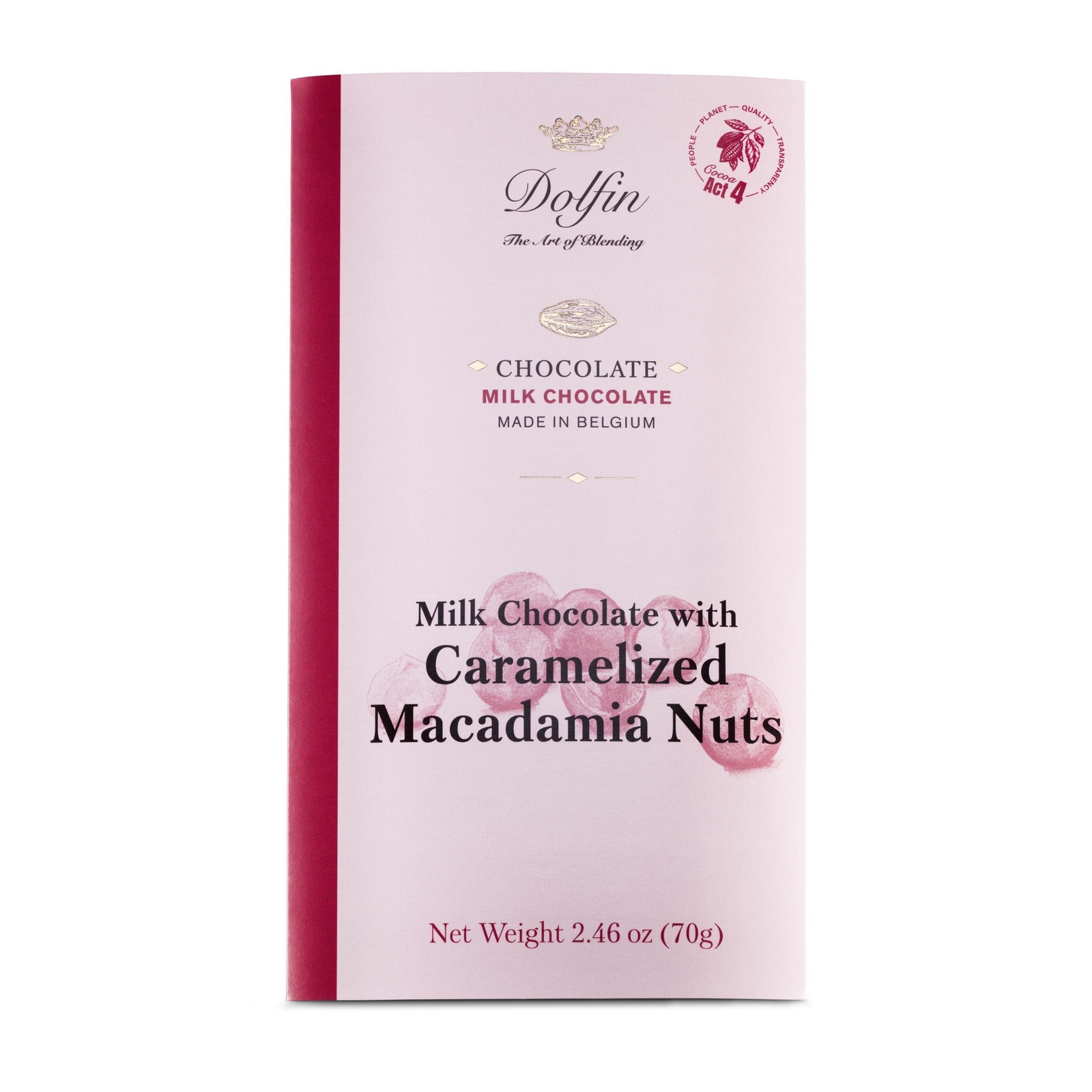Dolfin 38% Milk Chocolate Bar with Caramelized Macadamia Nuts Belgium