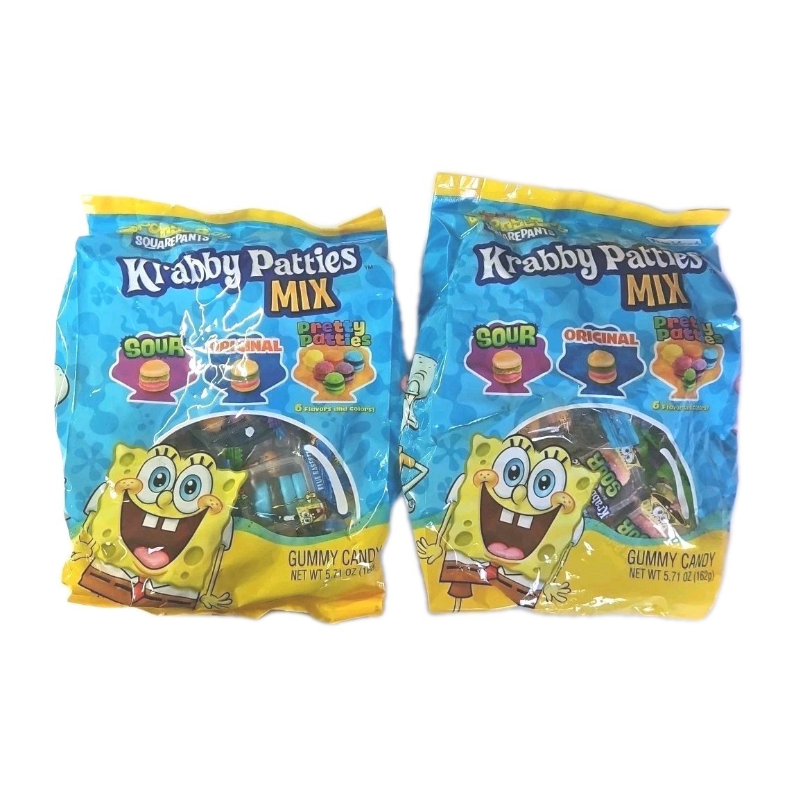 2 SpongeBob Krabby Patties Mix Gummy Candy 5.71 Oz SOUR ORIGINAL PRETTY PATTIES