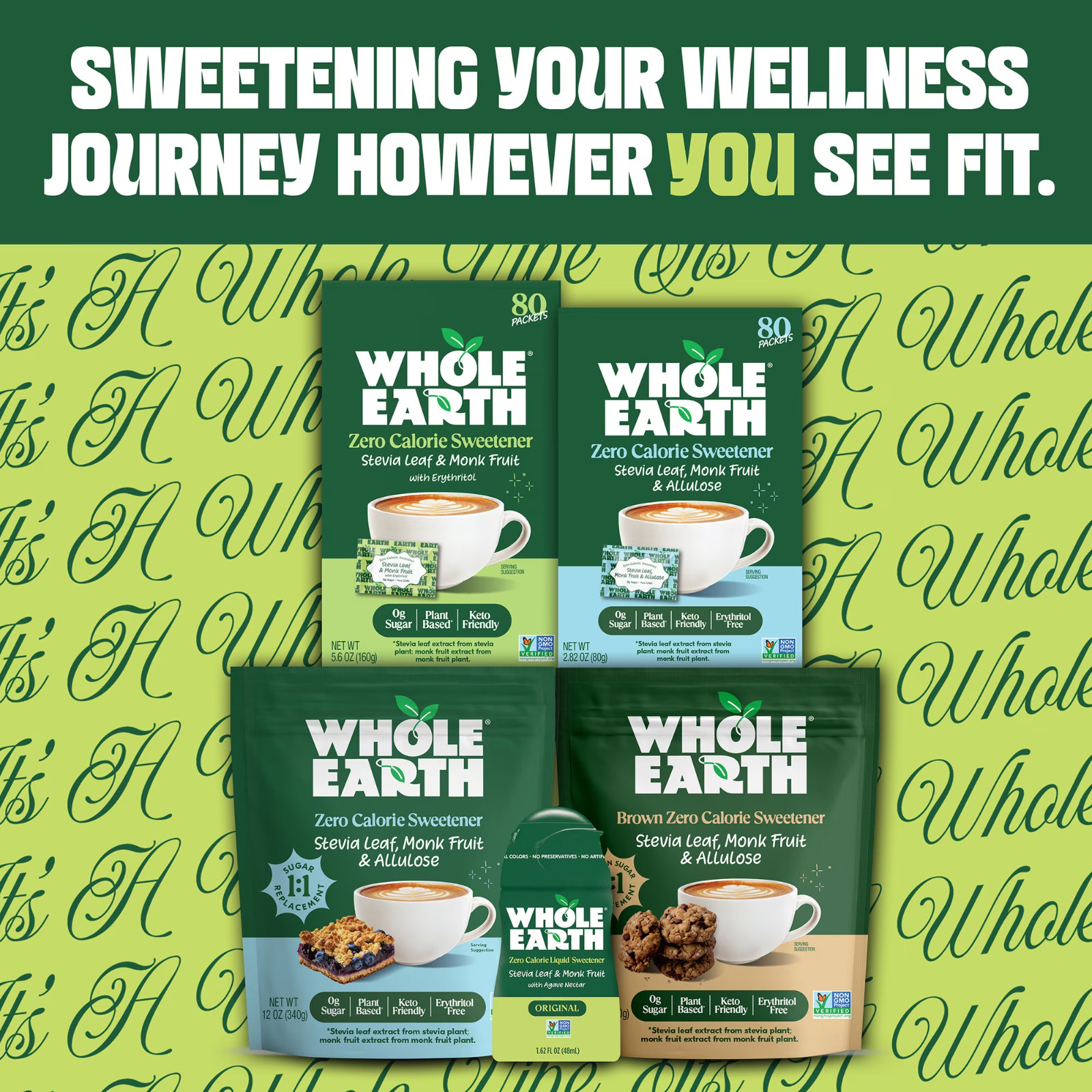 Whole Earth Stevia Leaf Monk Fruit Allulose Blend Sugar Substitute Sweetener Ket