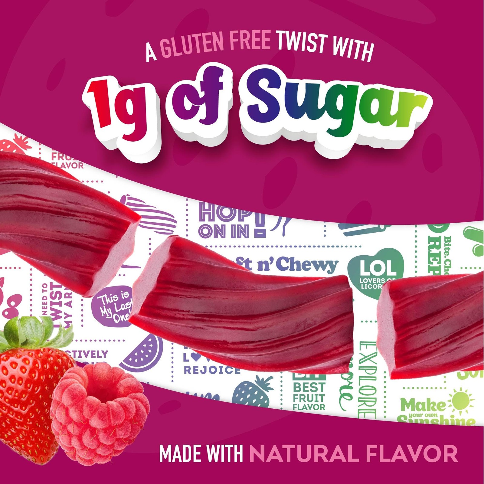 Low Sugar Gluten Free Licorice Soft Chewy Watermelon Very Berry Flavors 5.5