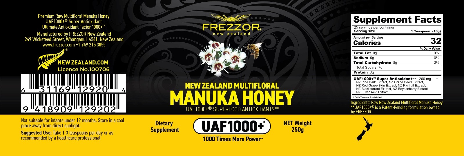 FREZZOR NEW ZEALAND MULTIFLORAL MANUKA HONEY Cold & Flu Symptom Relief 3 Jars