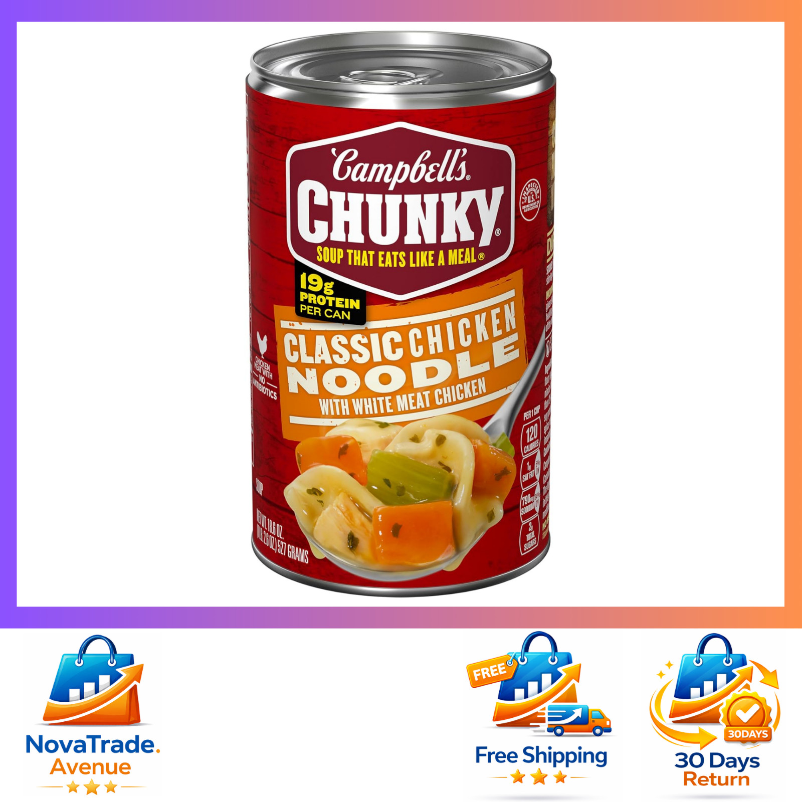 Campbell’s Chunky Classic Chicken Noodle Soup w/ White Meat Chicken, 18.6 oz Can