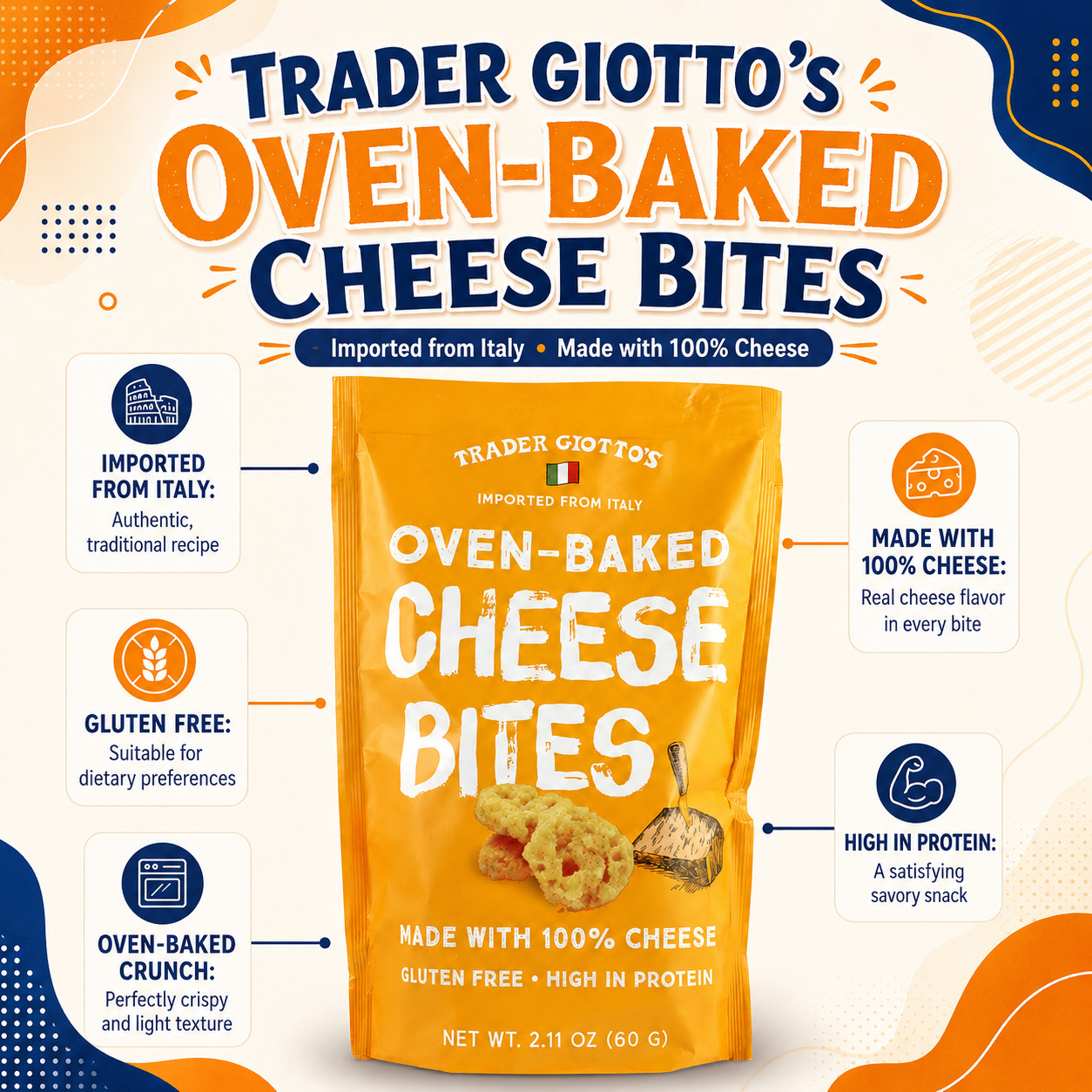Trader Joe’s Oven-Baked Cheese Bites – Imported from Italy 2.11 oz