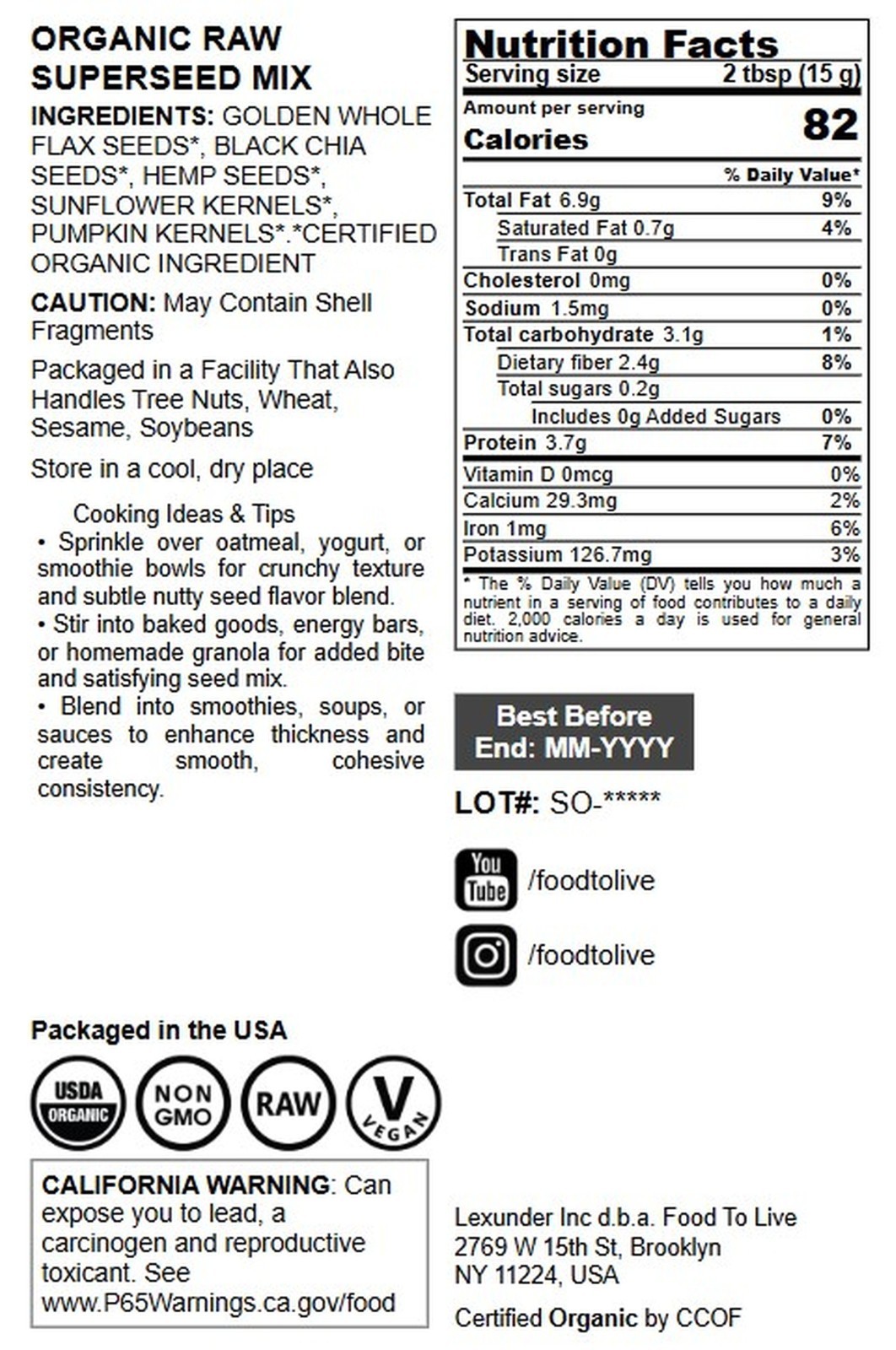 Organic Raw Superseed Mix with Chia, Flax, Hemp, Pumpkin, and Sunflower —Non-GMO