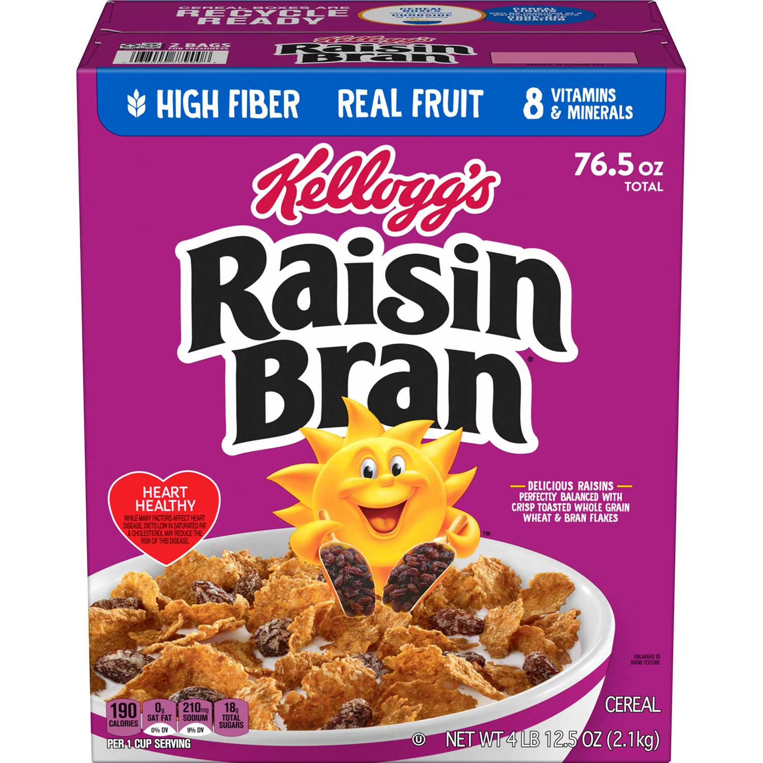 Raisin Bran Cereal 76.5 oz Family Size Kellogg’s Breakfast Bulk Sealed Fresh