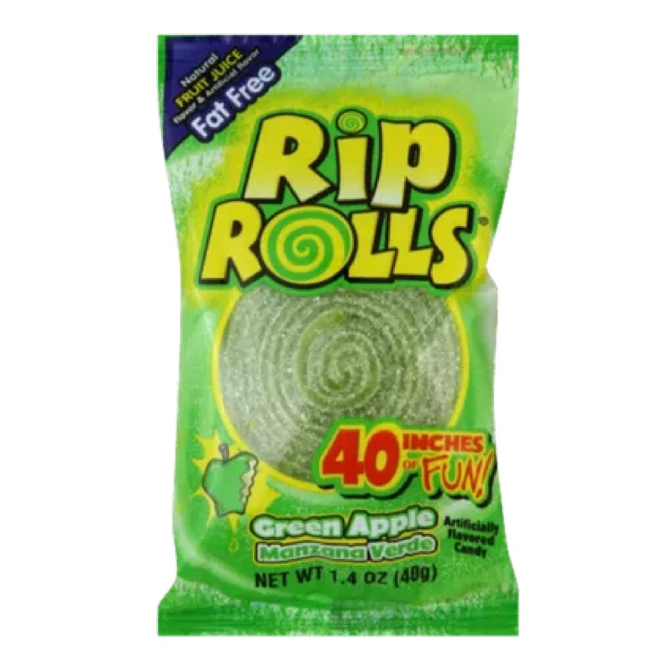 6x Packs Rip Rolls Green Apple Flavored Candy, 40 Inches of Fun – 1.4oz