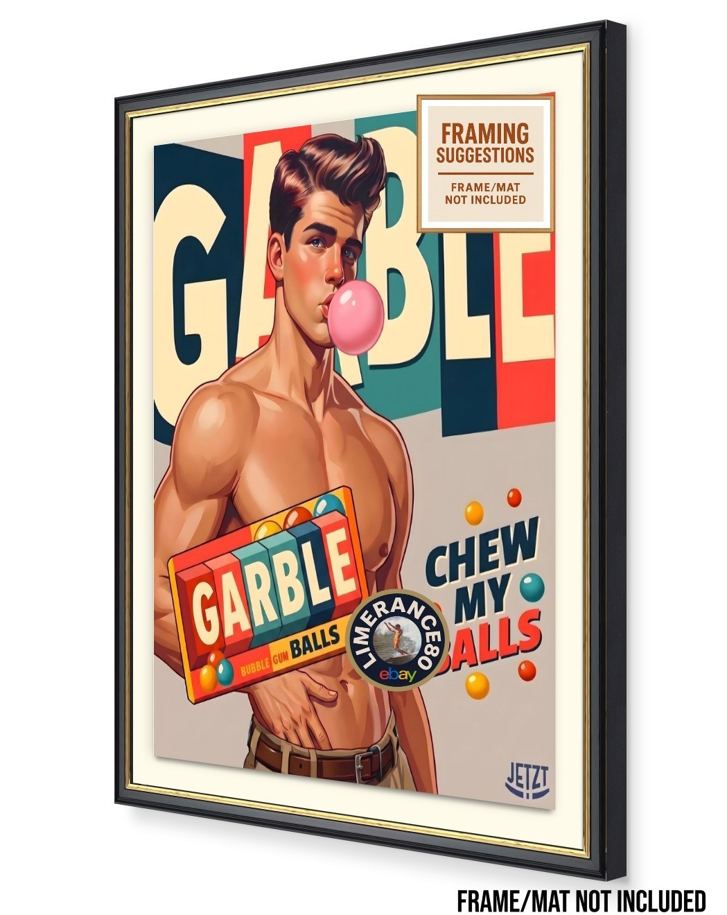 GARBLE Gum Balls, Men Retro ca. 1960 Vintage-Style Advertising Poster 16 x 20