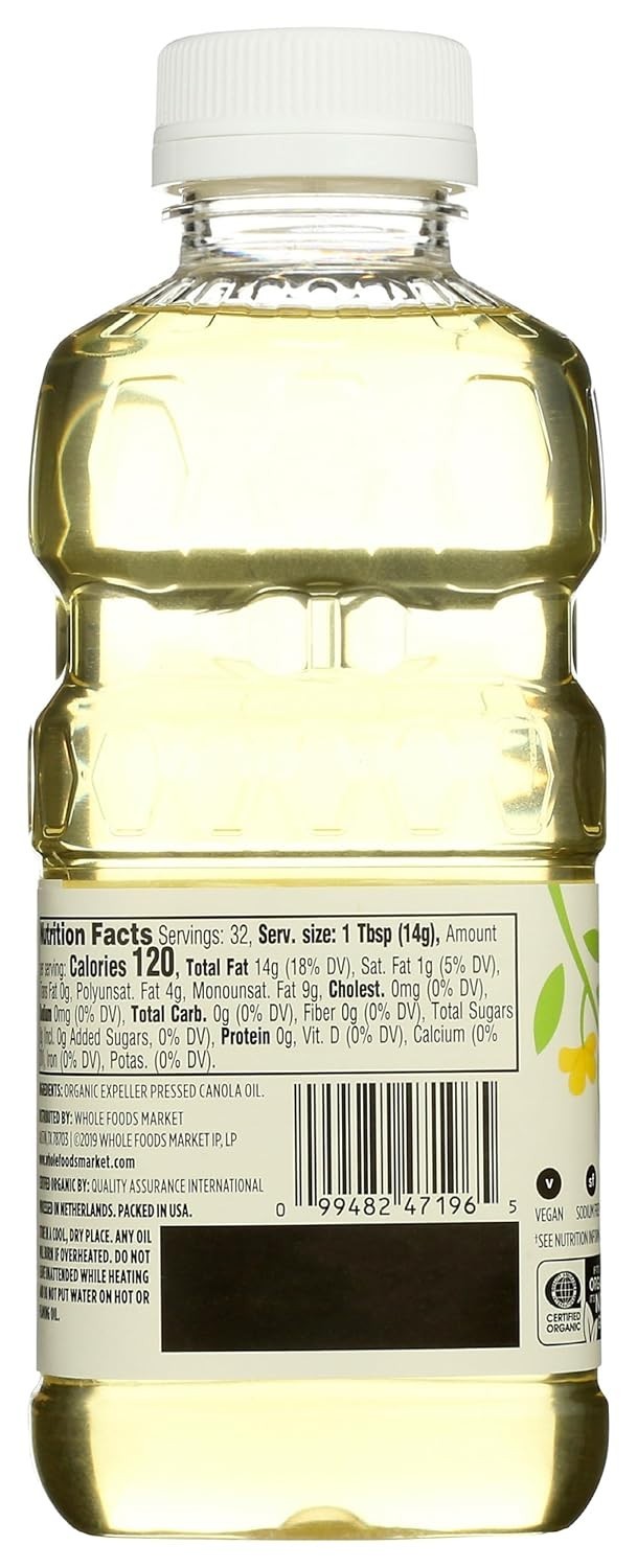 Versatile 16 Fl Oz Organic Canola Oil – Ideal for Baking, Grilling & Marinades