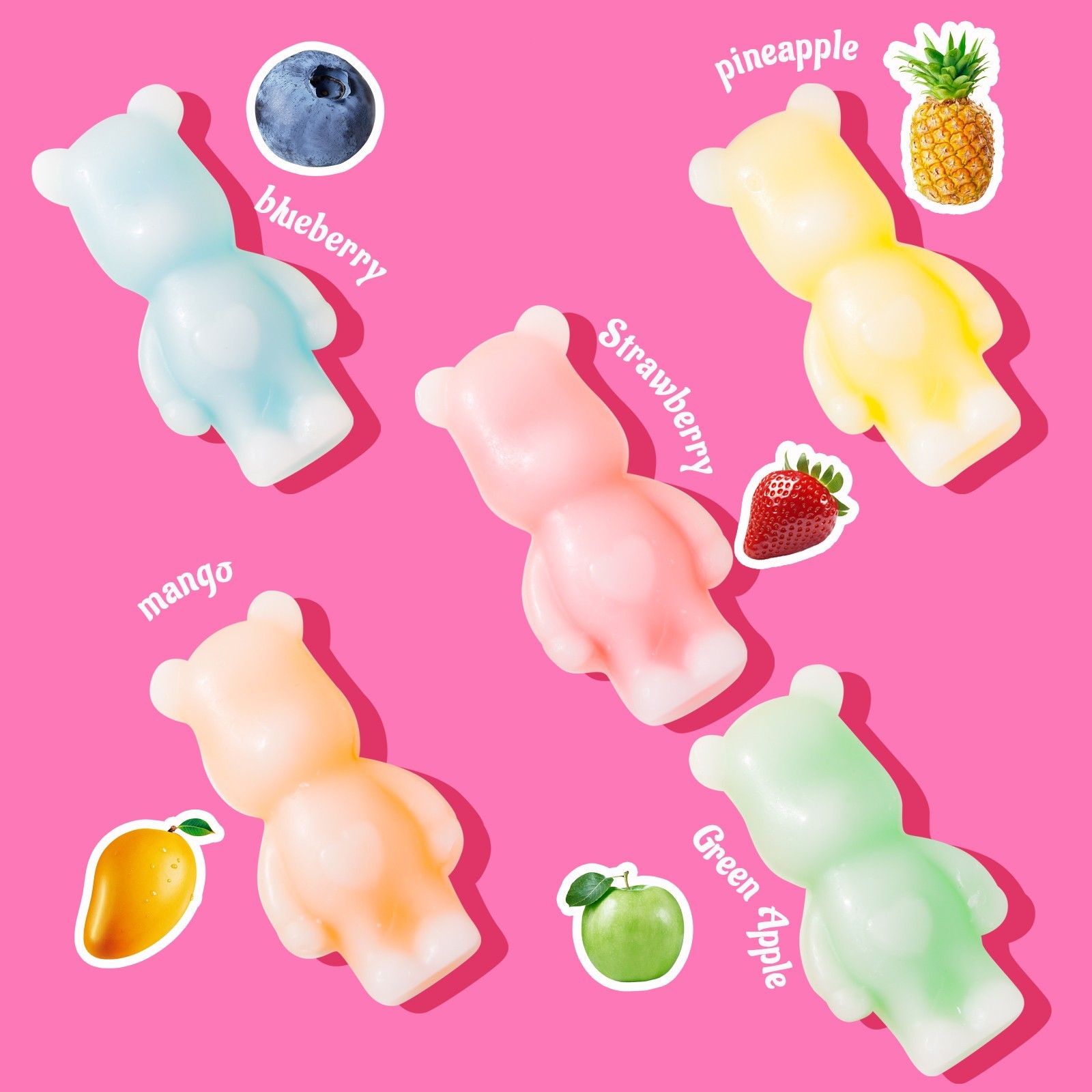 GummyGlow Bear Wax Candy 0.75lb, 5 Flavor Fruity candy for ASMR, Party, snacking