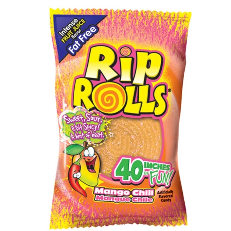 24x Rips Rolls Mango Chili Sour Candy Snacks Sweet Treats Bulk Box Sealed 1.4oz