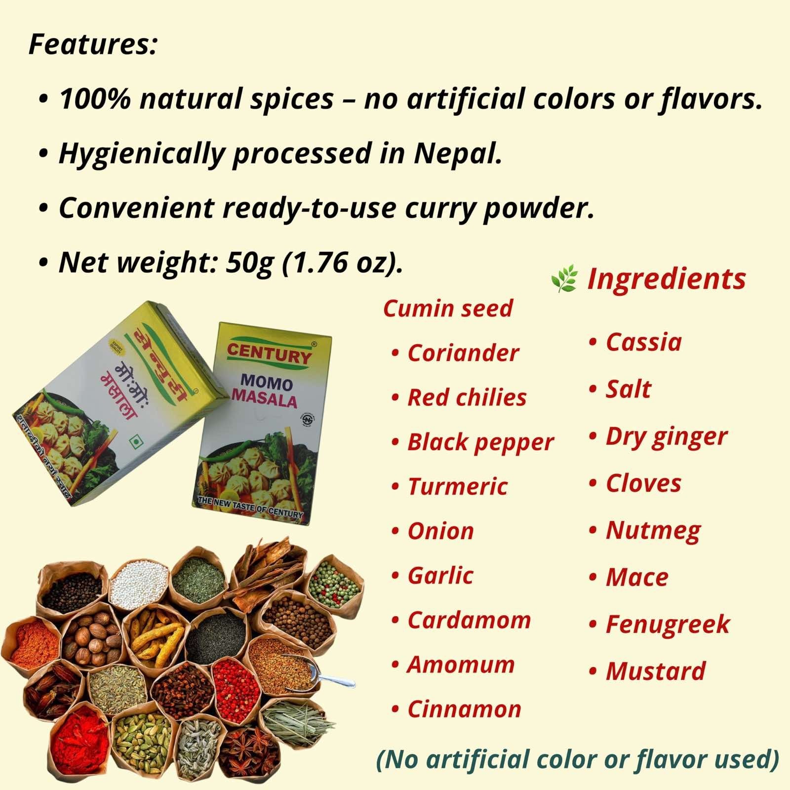 Century Mo:mo Masala Curry Powder Pack of 100 Certified with Nepal Quality Mark