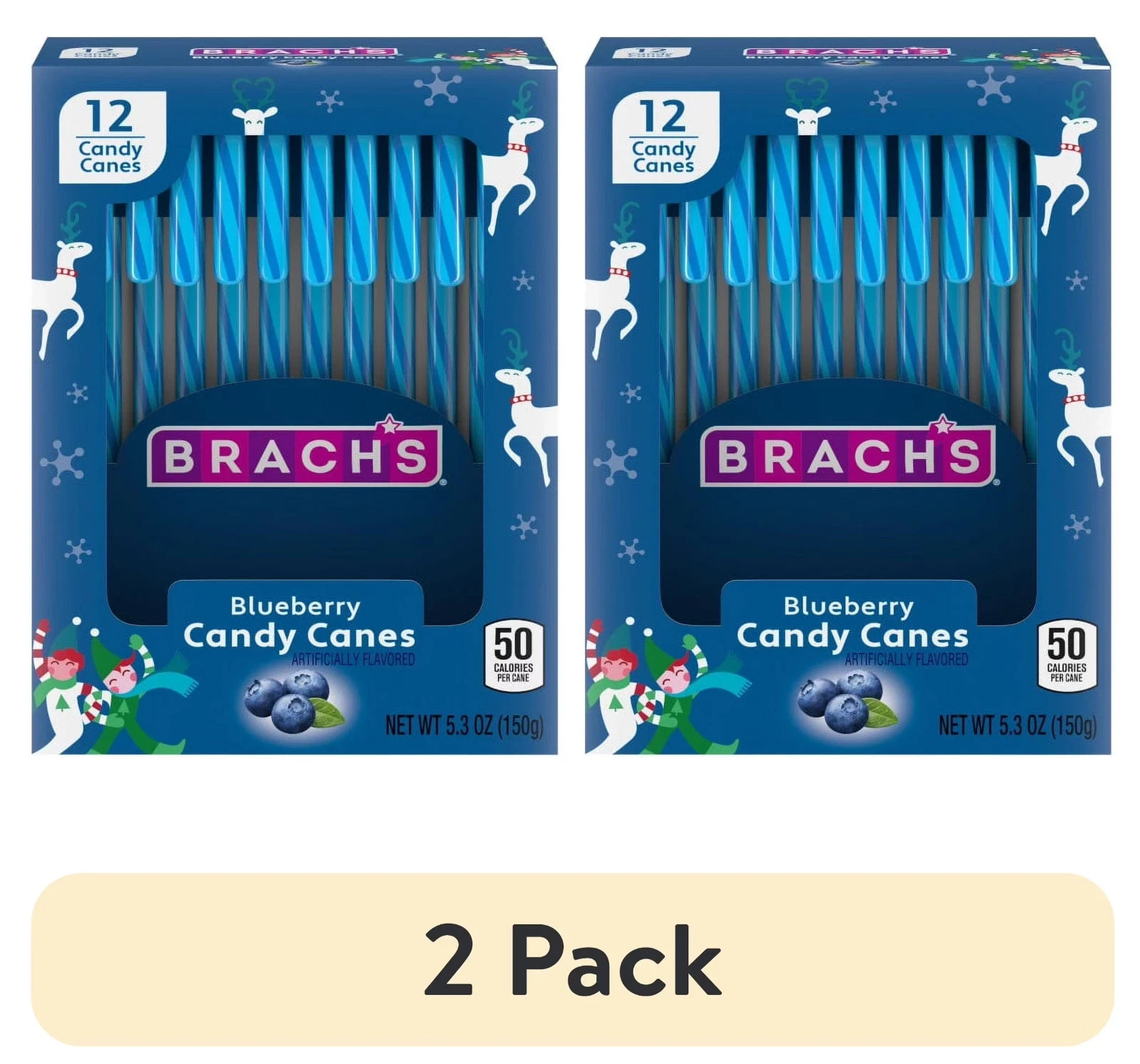 Brach’s Blueberry Candy Cane Christmas Holiday 12 Candy Sticks 5.3oz (Pack of 2)