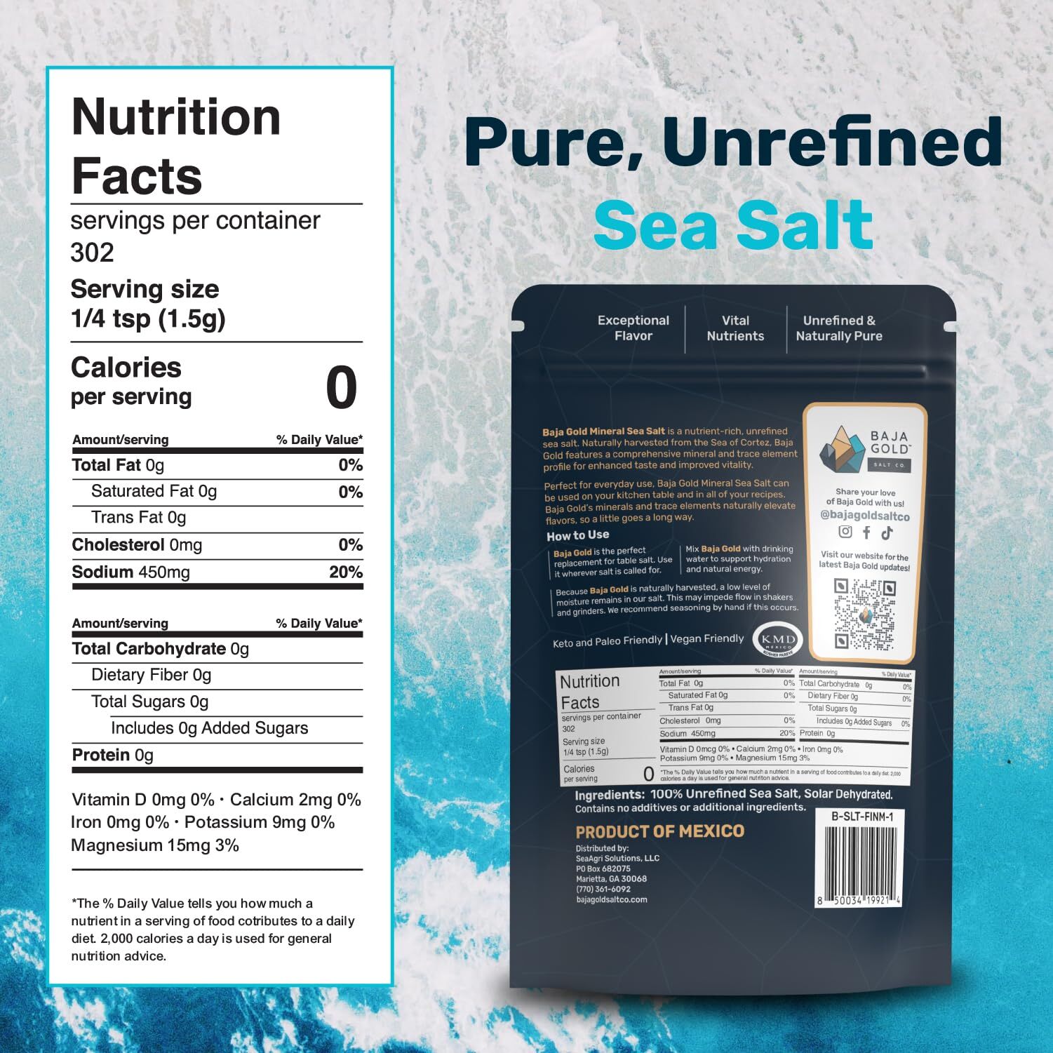 Baja Gold Mineral Sea Salt, Fine Grind, 1 Lb. Bag