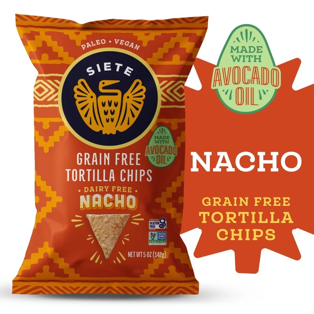 SIETE Dairy Free NACHO TORTILLA CHIPS Grain Free 5 oz Bag – 12 PACK