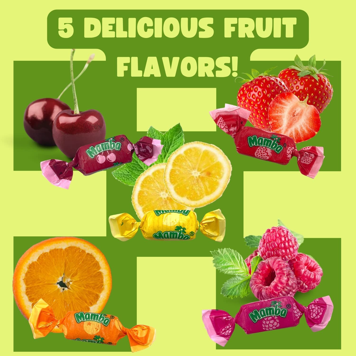 Mamba Fruit Chews Assorted, 5 Fruit Flavors Mix, Bulk Chewy Candy (4 Pounds)