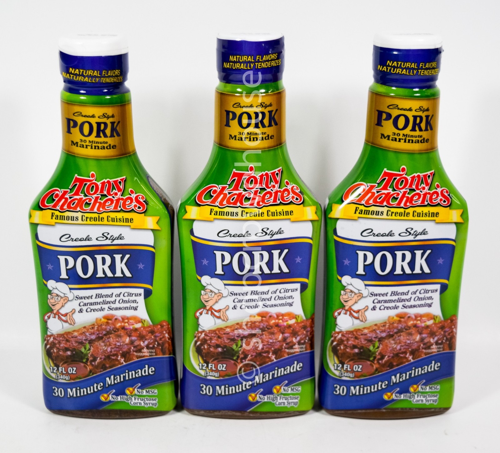 3 Tony Chachere’s CREOLE Style PORK 30 Minute Marinade No MSG 12floz 07/31/2026