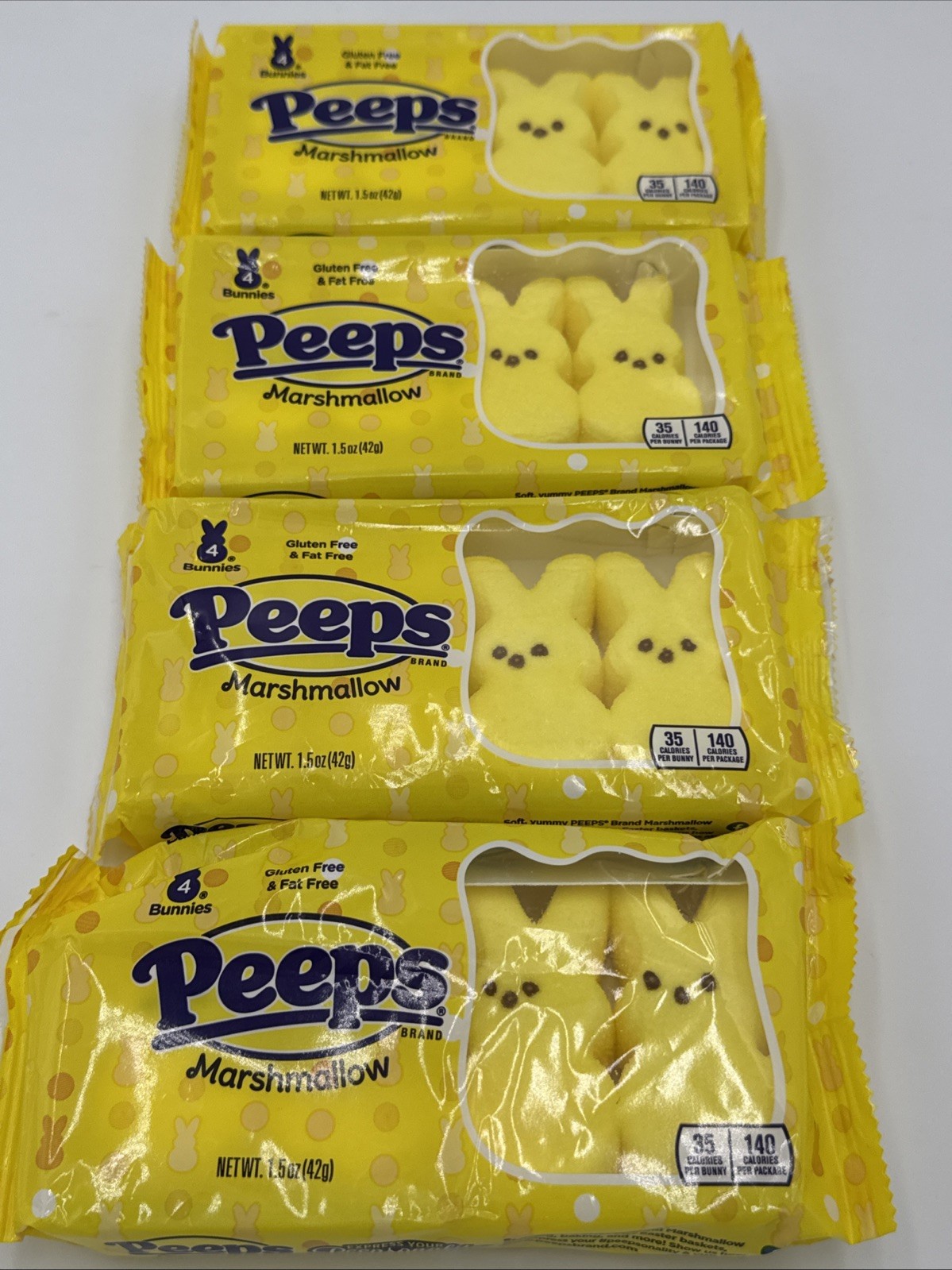 Lot Of 4 – Marshmallow Peeps – Yellow Easter Bunnies – 1.5oz Each Exp 11/2027