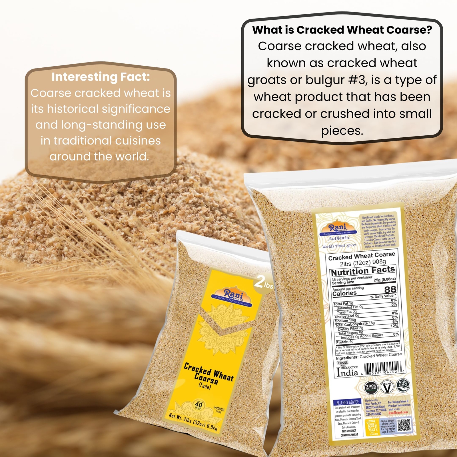 Rani Cracked Wheat Coarse (Fada / Commonly called Bulgur #2) 32oz (2lbs) 907g