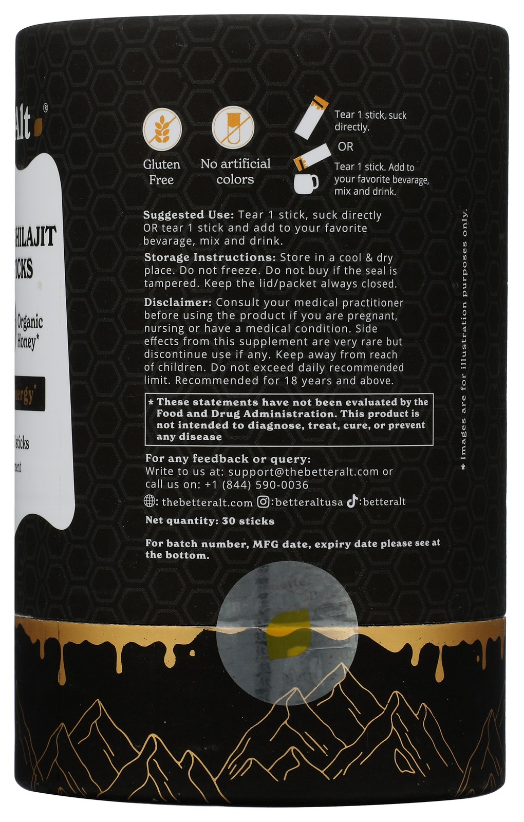 Betteralt Shilajit Honey 30 Energy Sticks Dietary Supplement 30Sticks 1 Pack