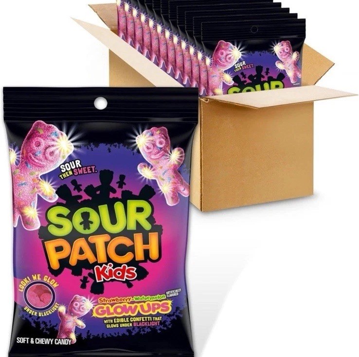 12x Sour Patch GLOW UPS Strawberry-Watermelon Soft & Chewy Candy 6.7 oz Bags