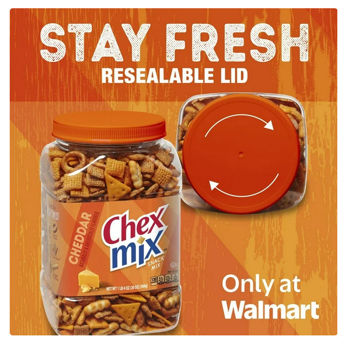Chex Mix Cheddar Savory Snack Mix, Salty Snacks Tub, 20 oz
