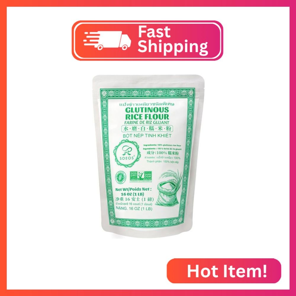 Soeos Glutinous Rice Flour 16 Ounce (Basic), 1 Pack Rice Flour for Baking or Coo